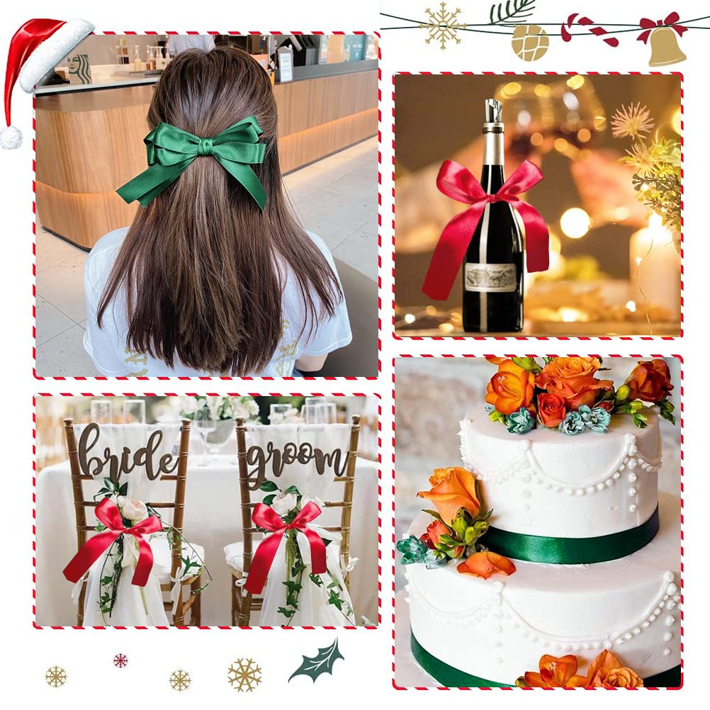 Ruban Noël Pour Eballage Cadeau,2 Rouleaux Rouge Blanc Ruban Satin