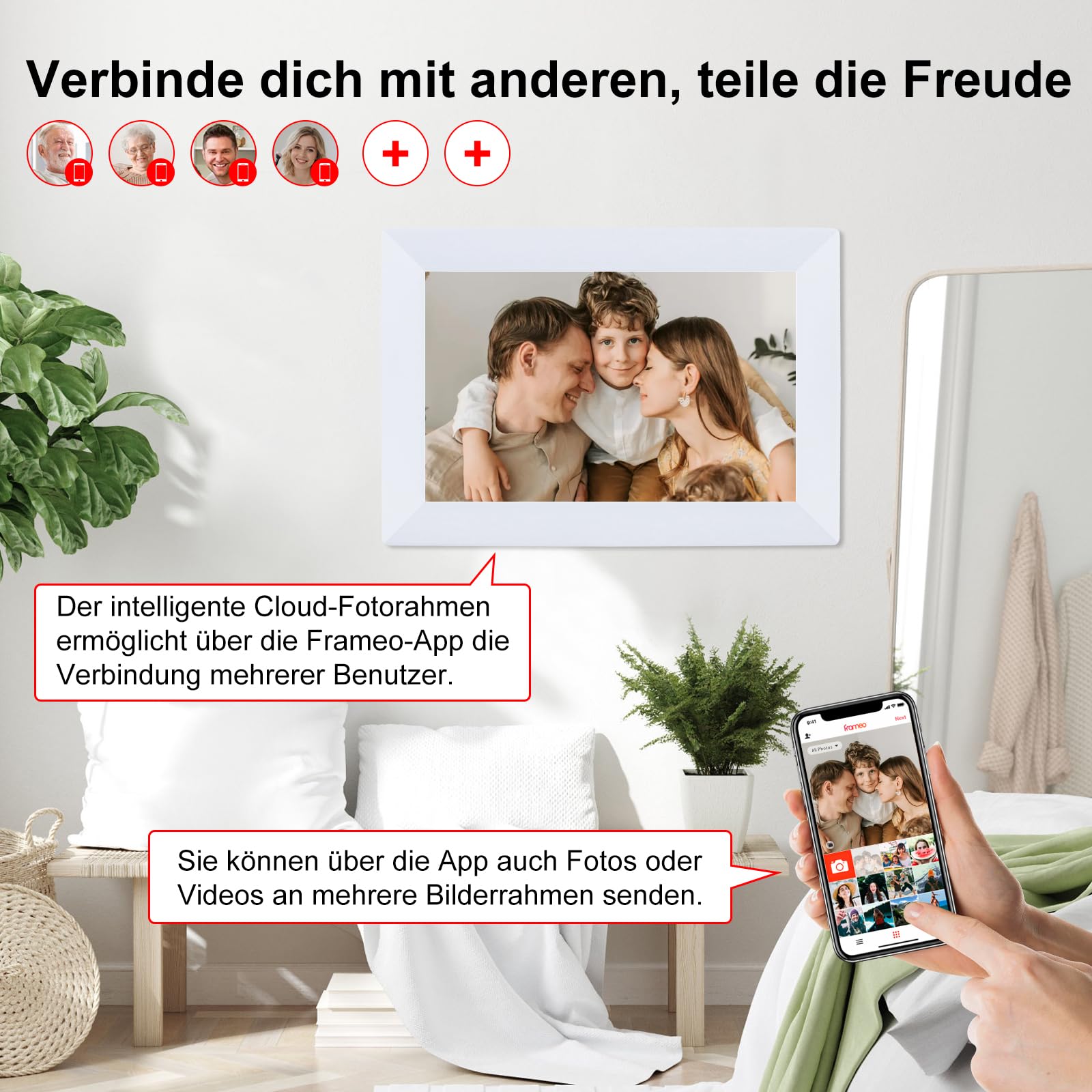 Frameo 10,1 Zoll WLAN Digitaler Bilderrahmen,1280x800 HD IPS Touchscreen Bilderrahmen,32GB Groß Speicher, Automatische Bilddrehung Unterstützt Wandmontage,Frameo APP Fotos Und Videos Jederzeit Teilen