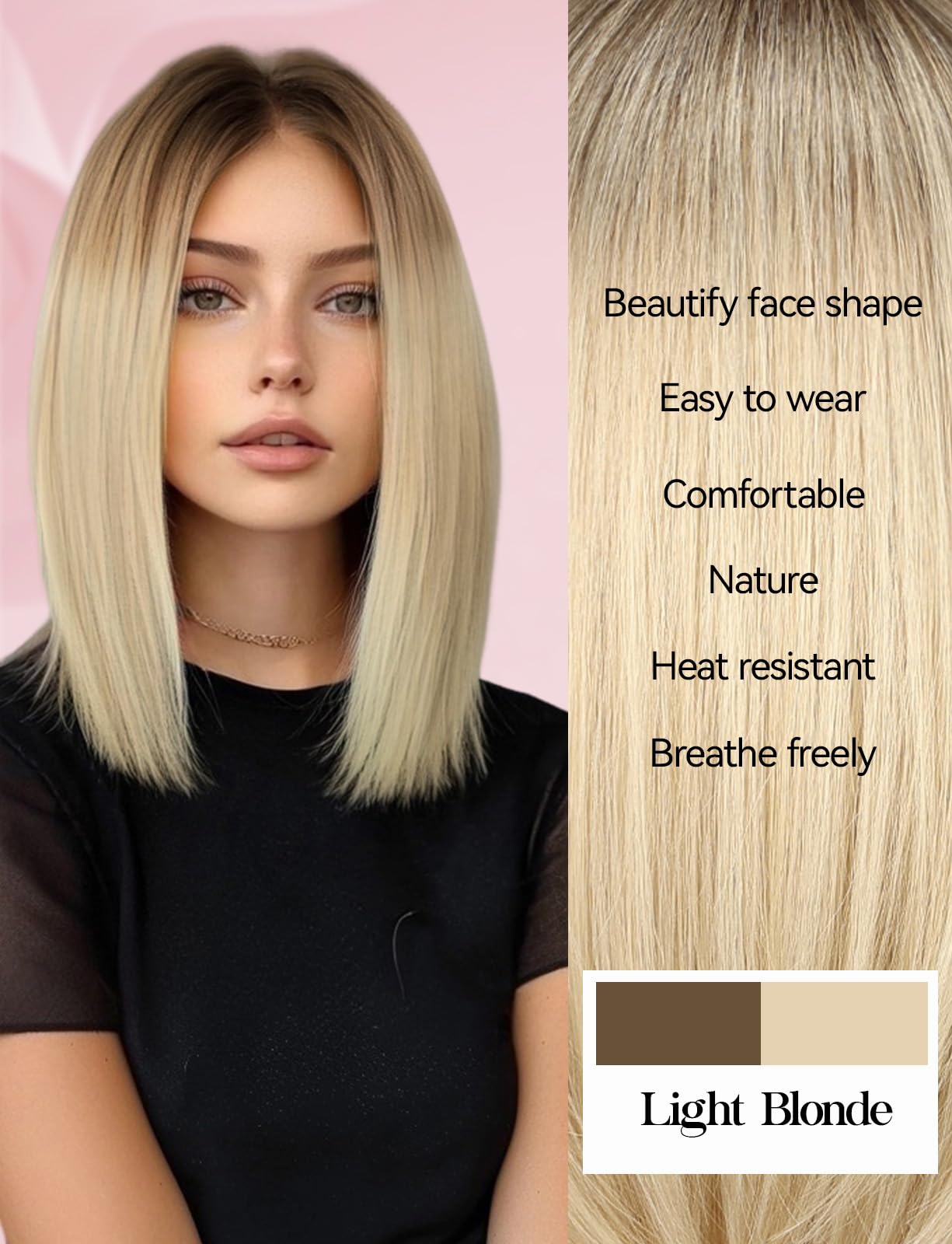 WOKESTAR Bob Wigs for Women Middle Part Bob Style Heat Resistant Fibre Synthetic Heat Resistant Wigs Light Blonde Color - Image 4