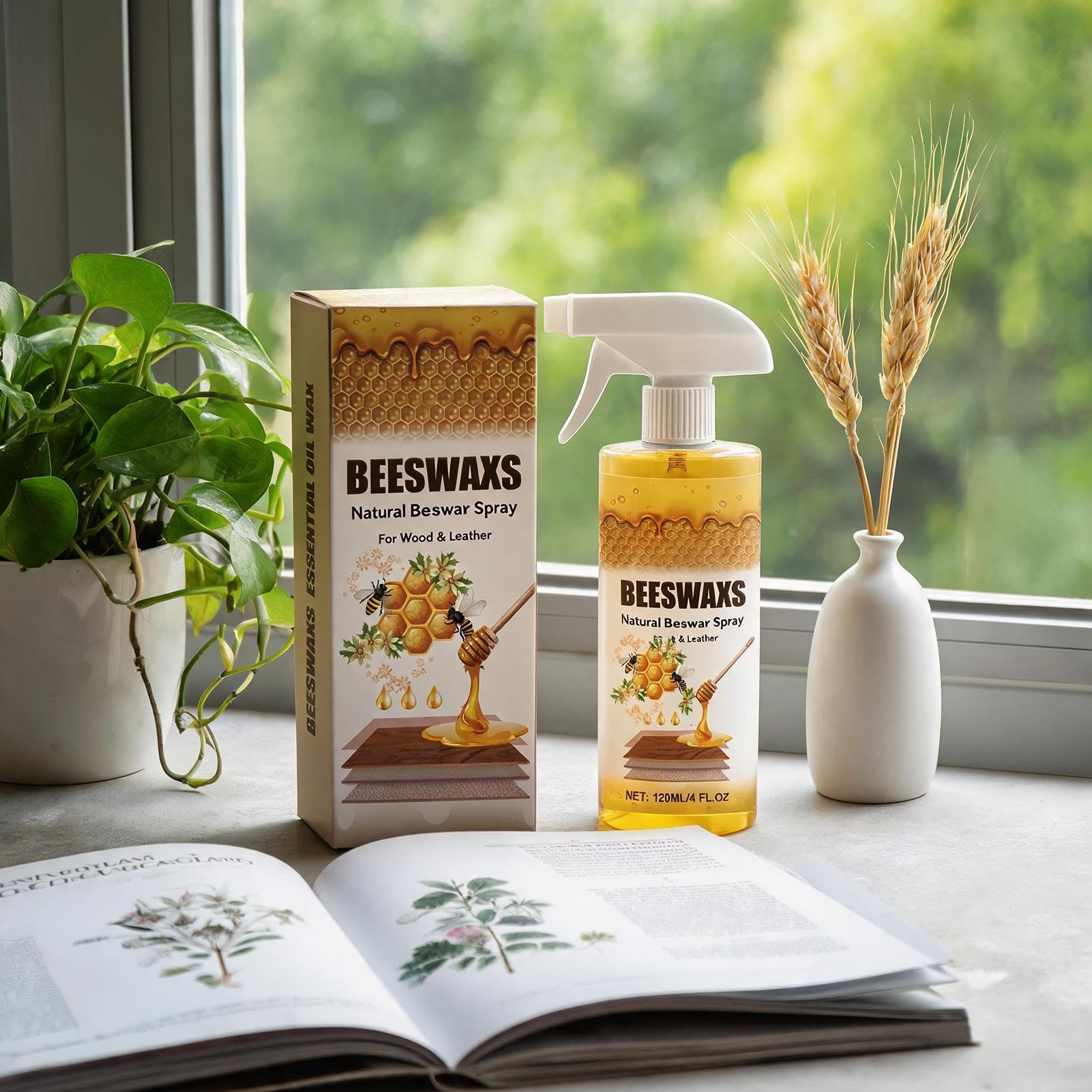 Wosk pszczeli spray do mebli, 120 ml, naturalny, wielofunkcyjny środek do pielęgnacji mebli z drewna, do podłóg, sypialni, salonu, jadalni, korytarza, domu, wnętrz, stołów, krzeseł, szafek