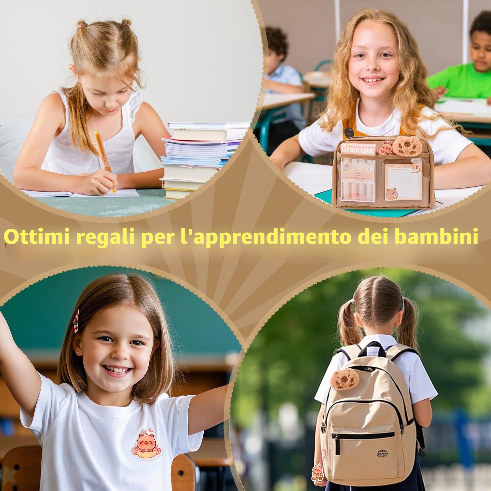 Capybara - Kit Scuola Capibara – Set Regalo Carino per Bambini & Studenti, Include Penne, Clip, Righelli – Organizzato per Scuola, Ufficio, Arte