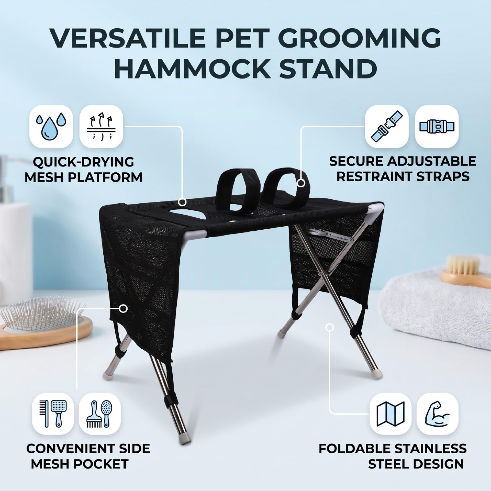 Haustier Badehängematte für Hunde, Verstellbare Rückhaltung (Black)