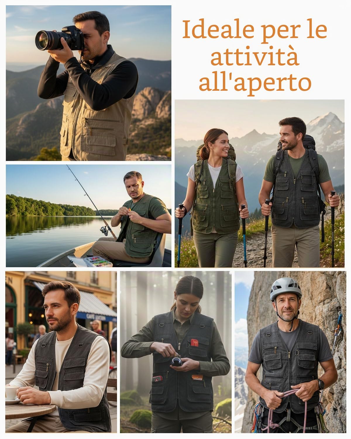 Gilet da Pesca Uomo Gilet da Viaggio Sport Multitasca Giubbino da Lavoro Smanicato Reporter Caccia Gilet da Fotografi Giacche Safari