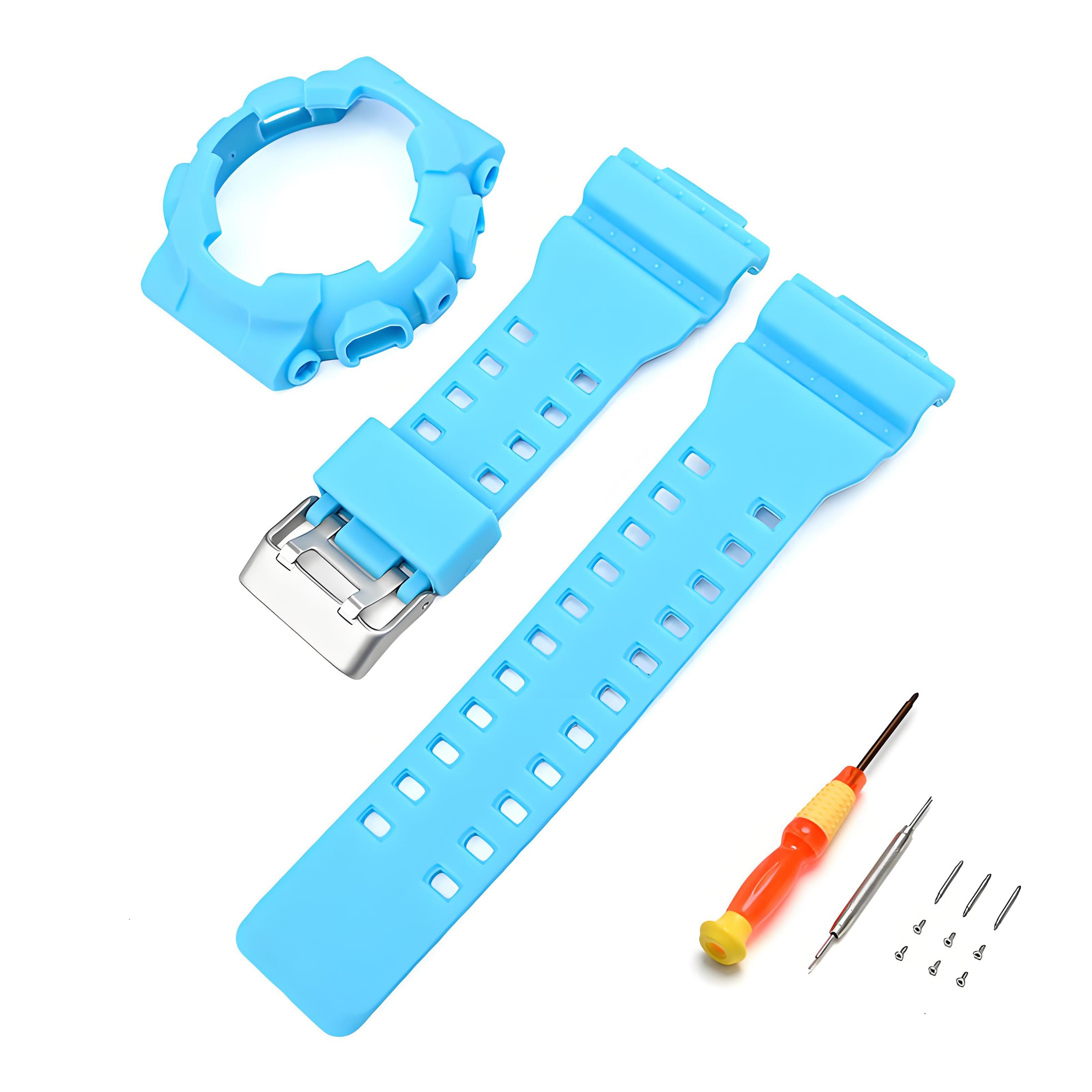 [HEZKUGU] コンパチブル G-SHOCK バンド ベゼル セット 工具付き ジーショック用 GA-100/110/120/140,GLS-100,GAX-100,GD-100/110/120 適合 樹脂ベルト 交換用 スペアベルト 腕時計用ケース 防水 防汗 頑丈 [並行輸入品]