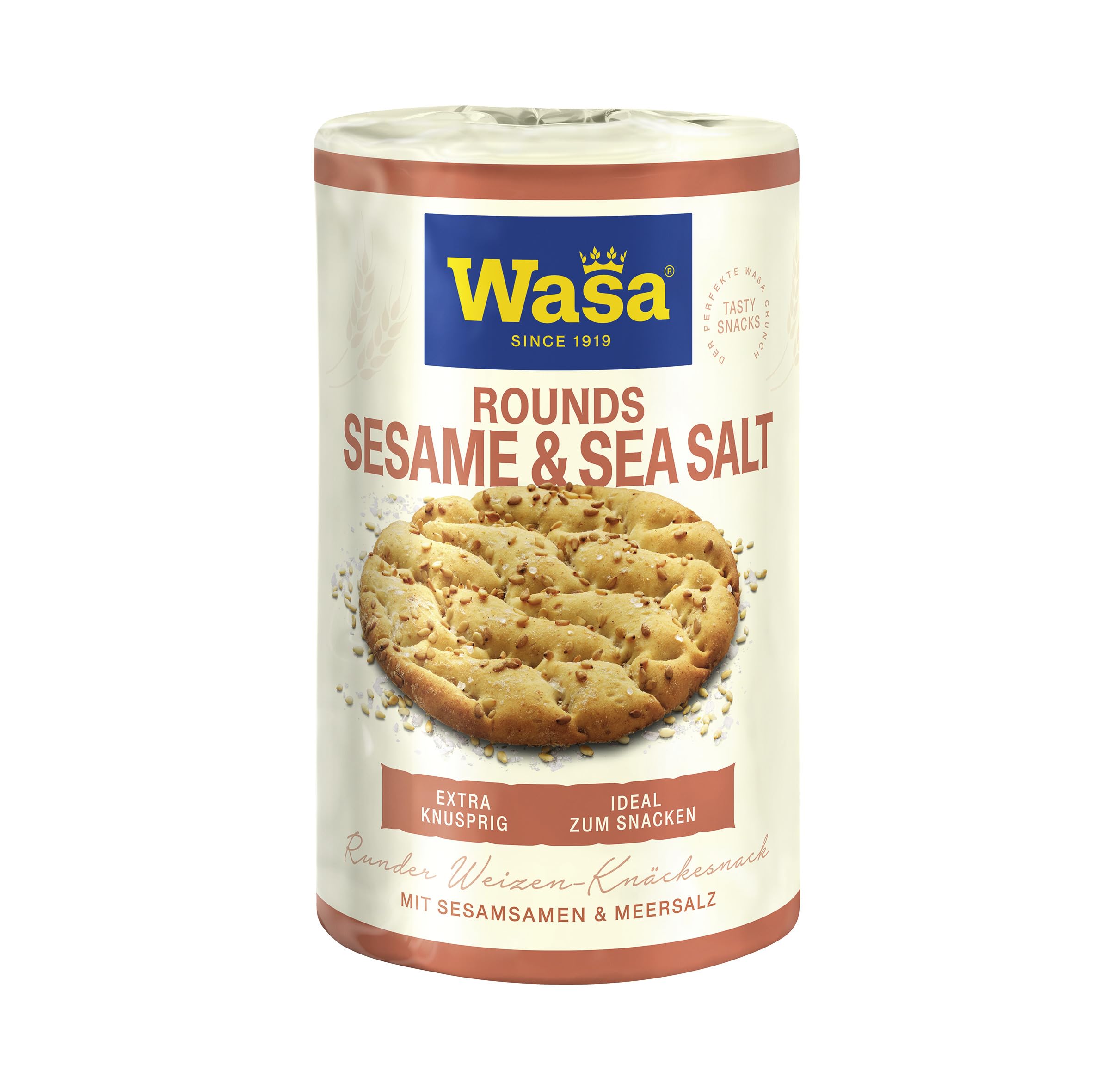 Wasa Tasty Snacks Sesame & Sea Salt Rounds 8x 235g | Rundes Knäckebrot aus Weizen mit Sesam und Meersalz
