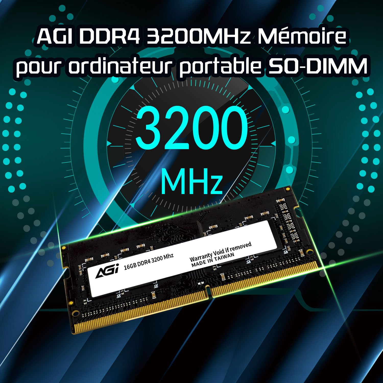 AGI SD138 16Go Mémoire RAM DDR4 SODIMM 3200MHz 260 Broches pour PC Portable