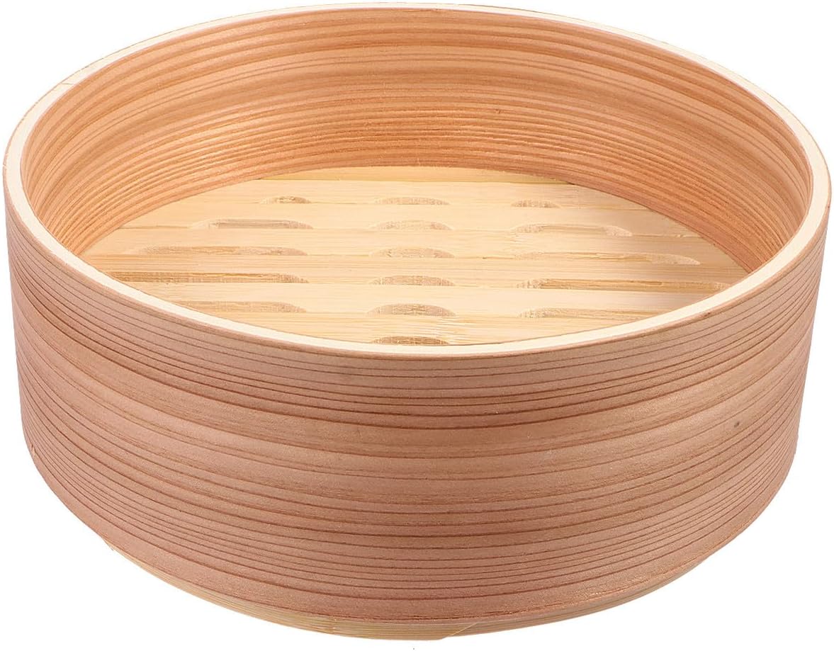 BETOOKY Steamer Basket 19cm Food Steamer Basket with Lid Natural Cedar Wood Dumpling and Bao Bun for Home Kitchen Cooking