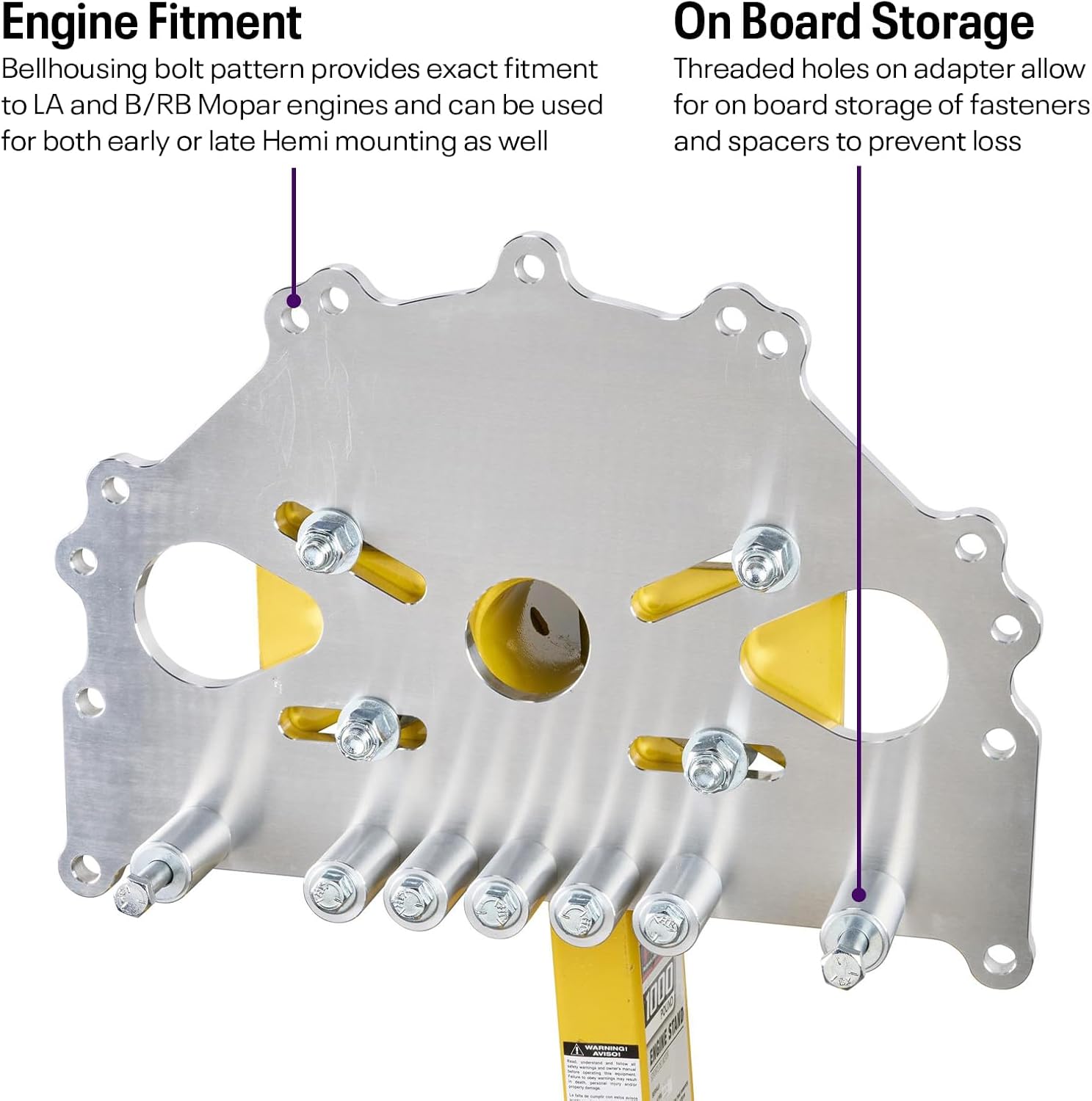Speedway Motors BlockDock Mopar Engine Stand Adapter Plate, Billet Aluminum Mount Compatible with LA/B/RB/Hemi Engines, Includes Hardware and 1.8 Inch Spacers