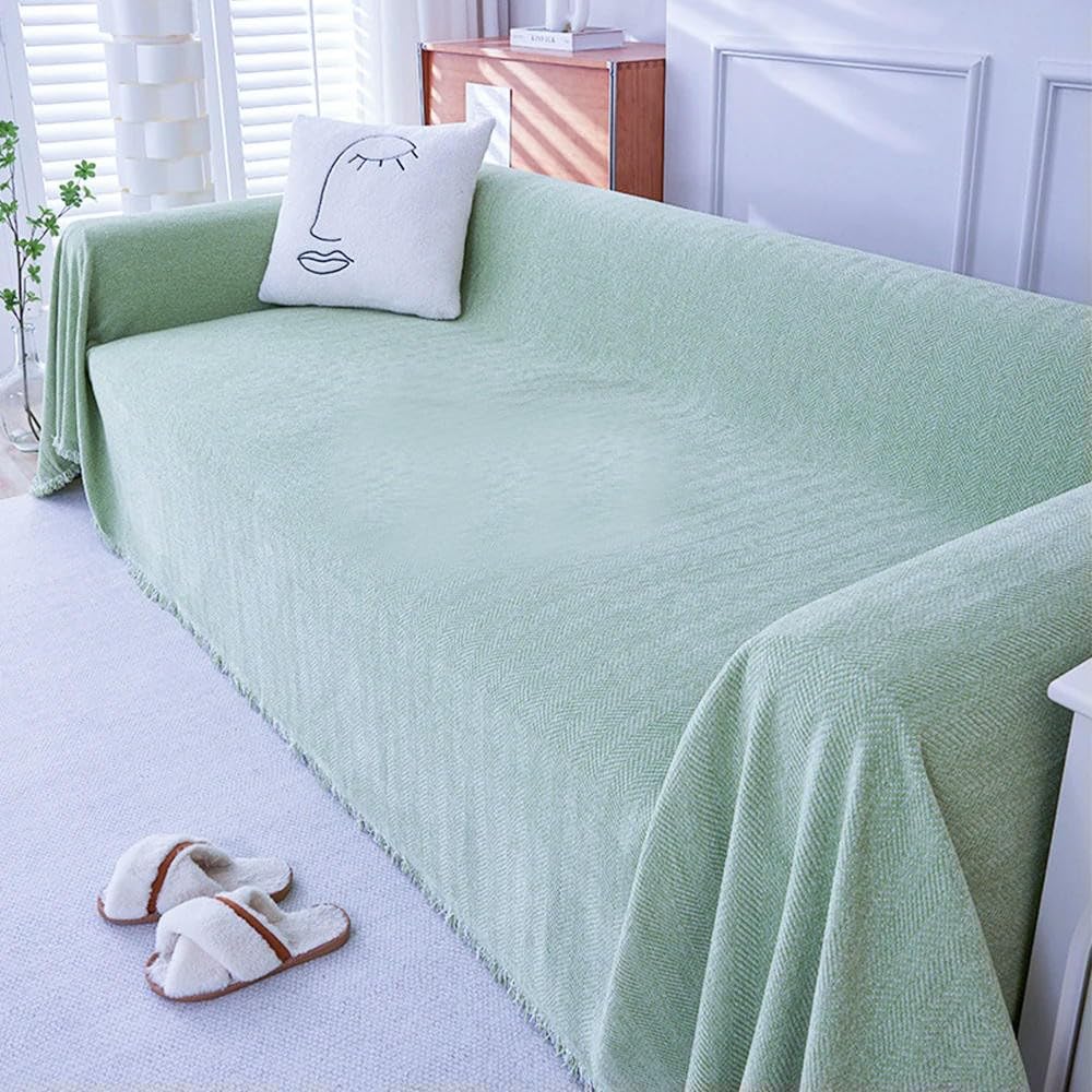 VIXDA Couch Cover Chenille Sofa Covers with Elegant Fringe Herringbone Texture Heavyweight Cozy Blanket for Couch Bed Decor