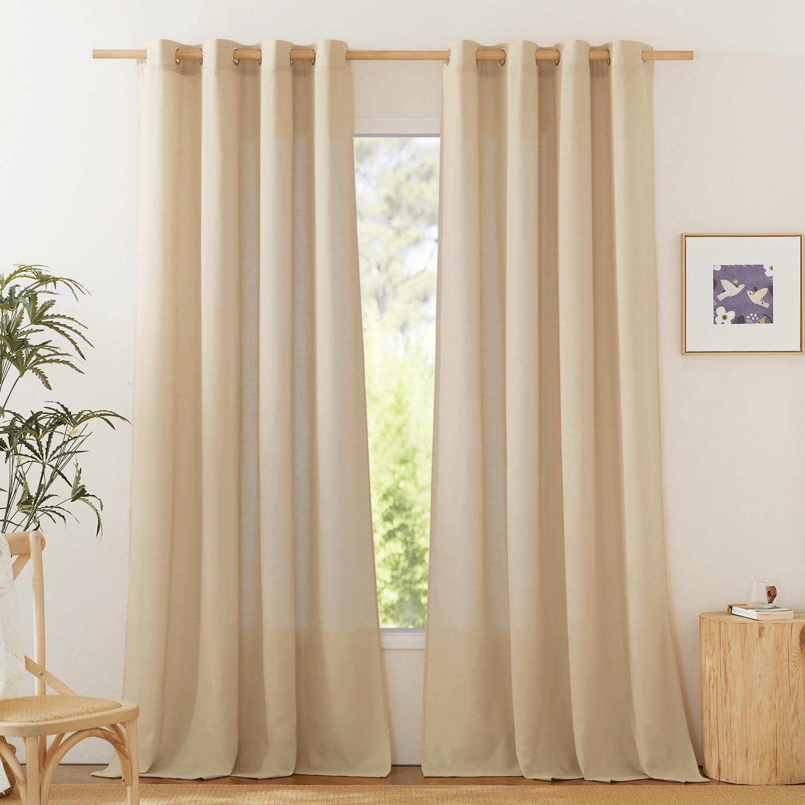 PONY DANCE Cortinas Salon Translucidas 140x245cm(AnchoxAlto) Cortinas de Lino con Ojales Visillos Dormitorio 2 Piezas Cortinas Habitacion Cortinas Infantiles Cortinas Largas para Ventanas, Camello