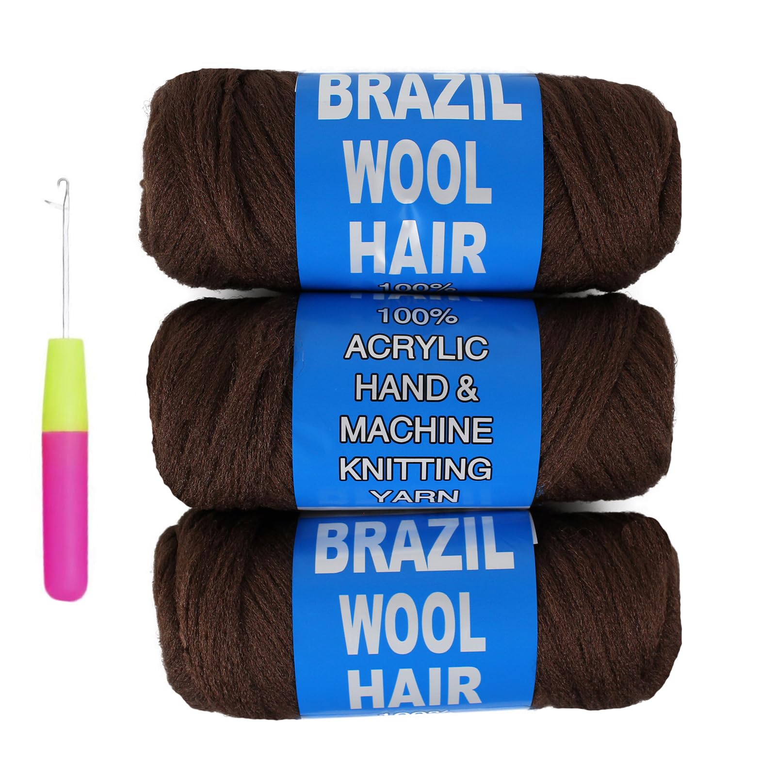 3 Roll Brazilian Wool Hair Yarn for Jumbo Braids Acrylic Yarn for African Crochet Hair for Black Women Senegalese Twist Crochet Hair for Soft Faux