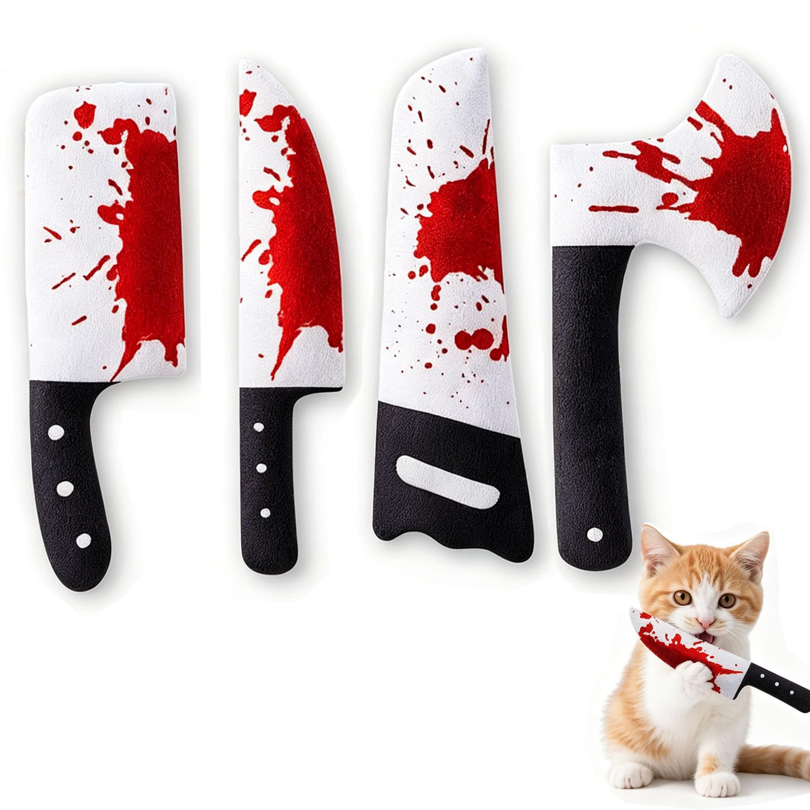 4 Pcs Halloween Squeaky Dog Toy Plush Knife Dog Chew Toys Plush Cat Playing Toys Teeth Grinding Pet Training Toy for Dog Cat Relief Decompression