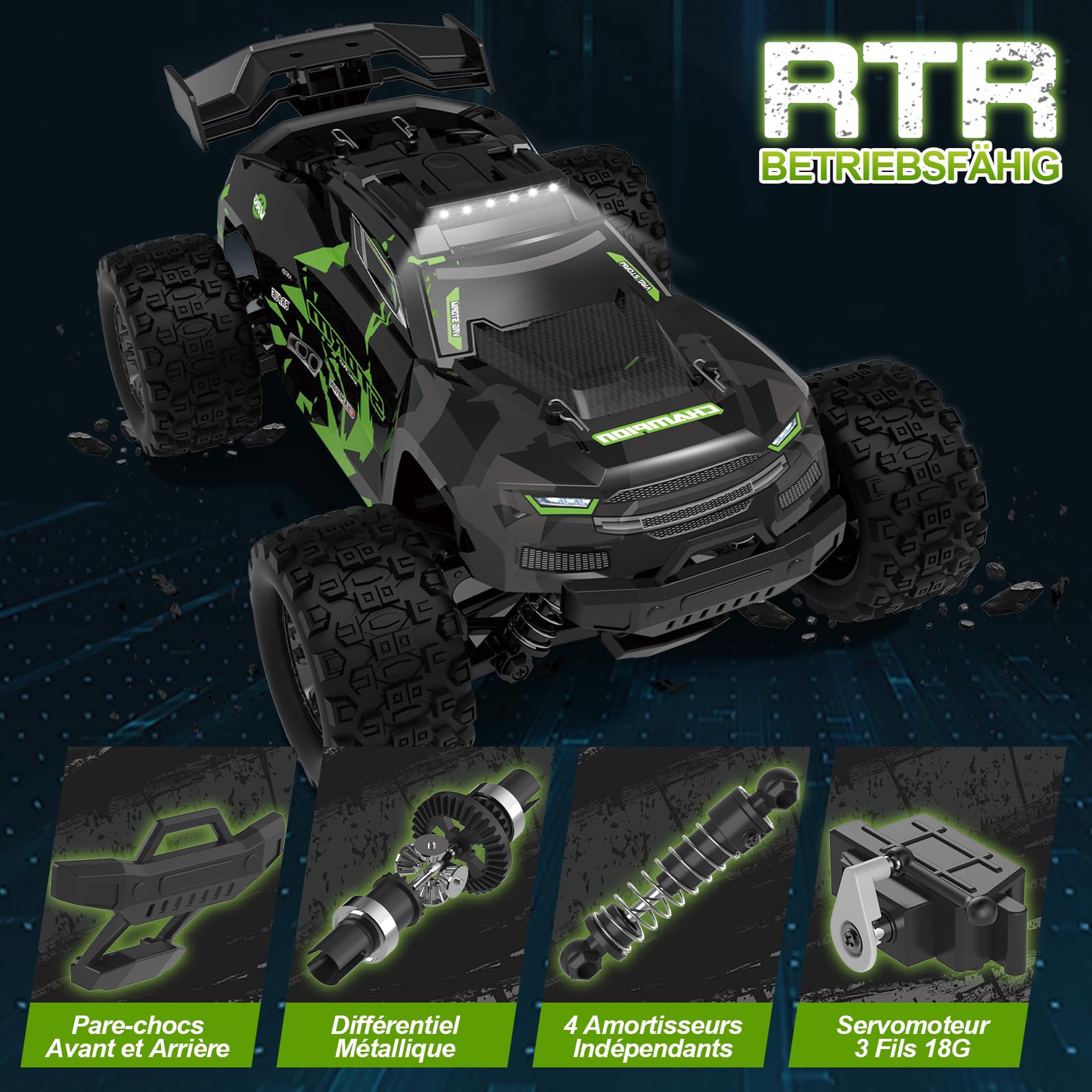 Zdalnie sterowany samochód 40 km/h, od 8, 10 lat, 1/18 RC Auto Offroad z 2 zestawami opon i 2 akumulatorami 50 minut, 2,4 GHz Monster Truck zdalne sterowanie ze światłem, 4WD wodoszczelny samochód RC
