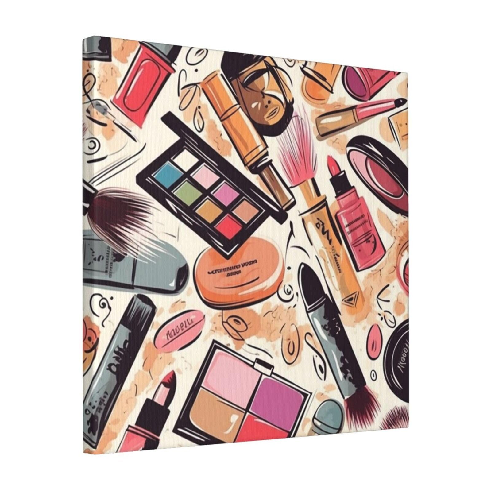 Cosmetic And Makeup Theme Pattern Canvas Wall Art for Living Room Wall Decor 16"x16" Modern Artwork Painting Pictures Hanging Canvas Prints Aesthetic Wall Art for Bedroom Bathroom Office Wallart Decor