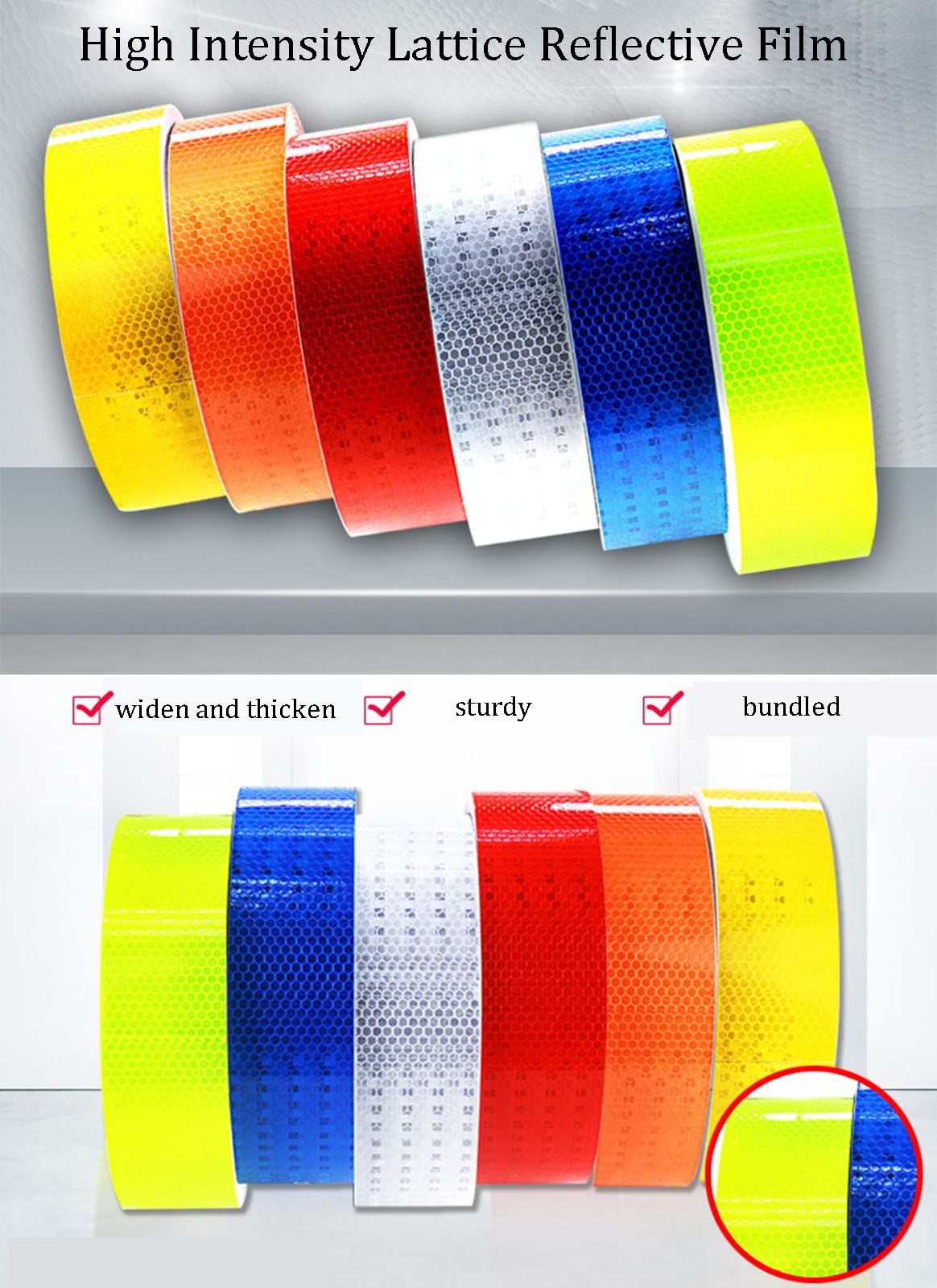 Cinta reflectante, cinta reflectante adhesiva, Cinta reflectante multicolor de 2 pulgadas x 82 pies(A)
