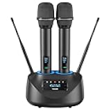 TONOR Rechargeable Wireless Microphone, Metal Dual UHF Handheld Microphone System, Cordless Mic with Bluetooth Receiver, UHF 262ft Range for Home Karaoke, Church, Party, DJ, Wedding TW790, Dark Grey