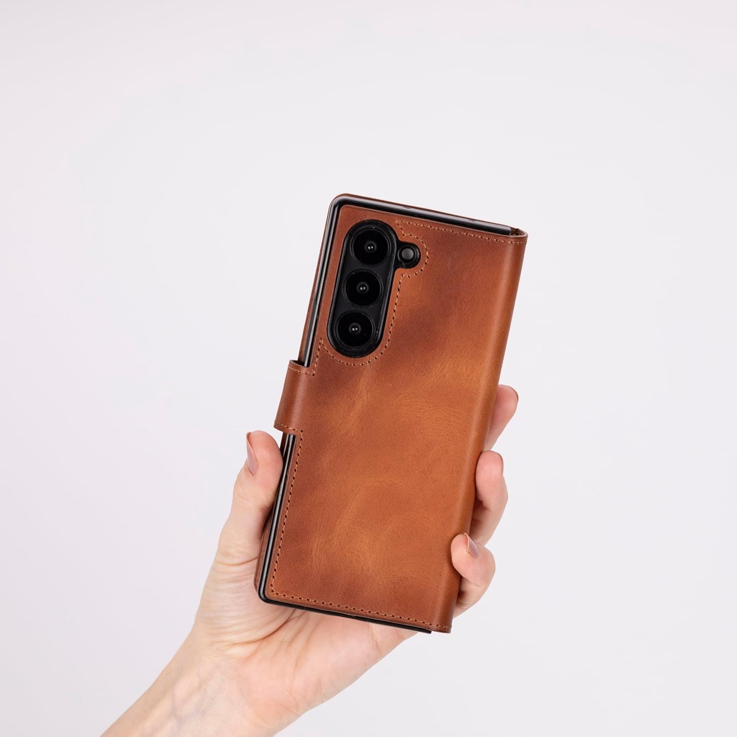 Venito Trieste for Samsung Galaxy Z Fold 7 Case, Handmade Premium Leather Wallet Case [RFID Blocking] with Card Holder Stand Folio Protective Phone Cover, Antique Brown