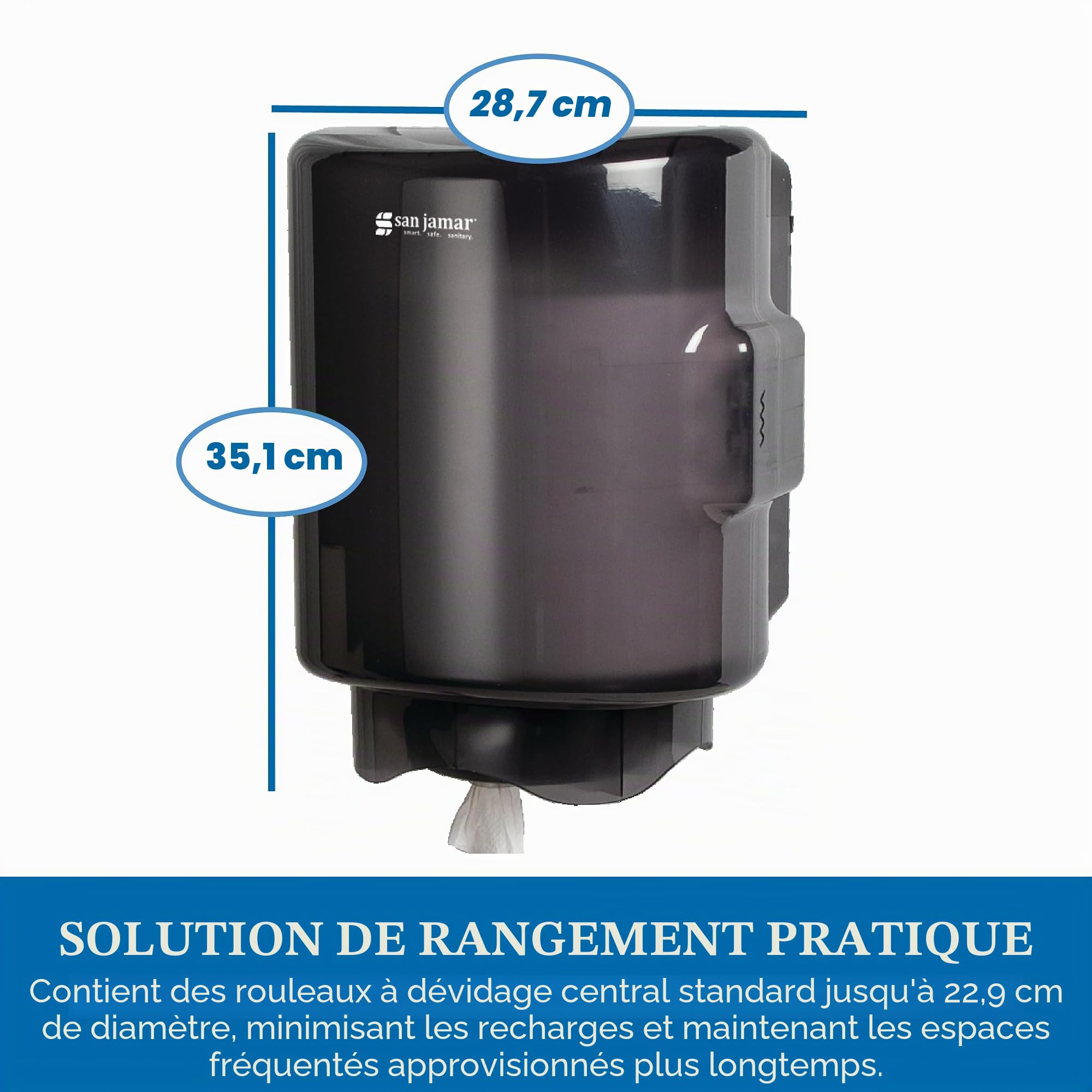 San Jamar Centerpull Distributeur de Serviettes en Papier avec Entonnoir réglable pour Salle de Bain, Cuisine et Restaurant, Plastique, 34 x 27 x 26 cm, Noir
