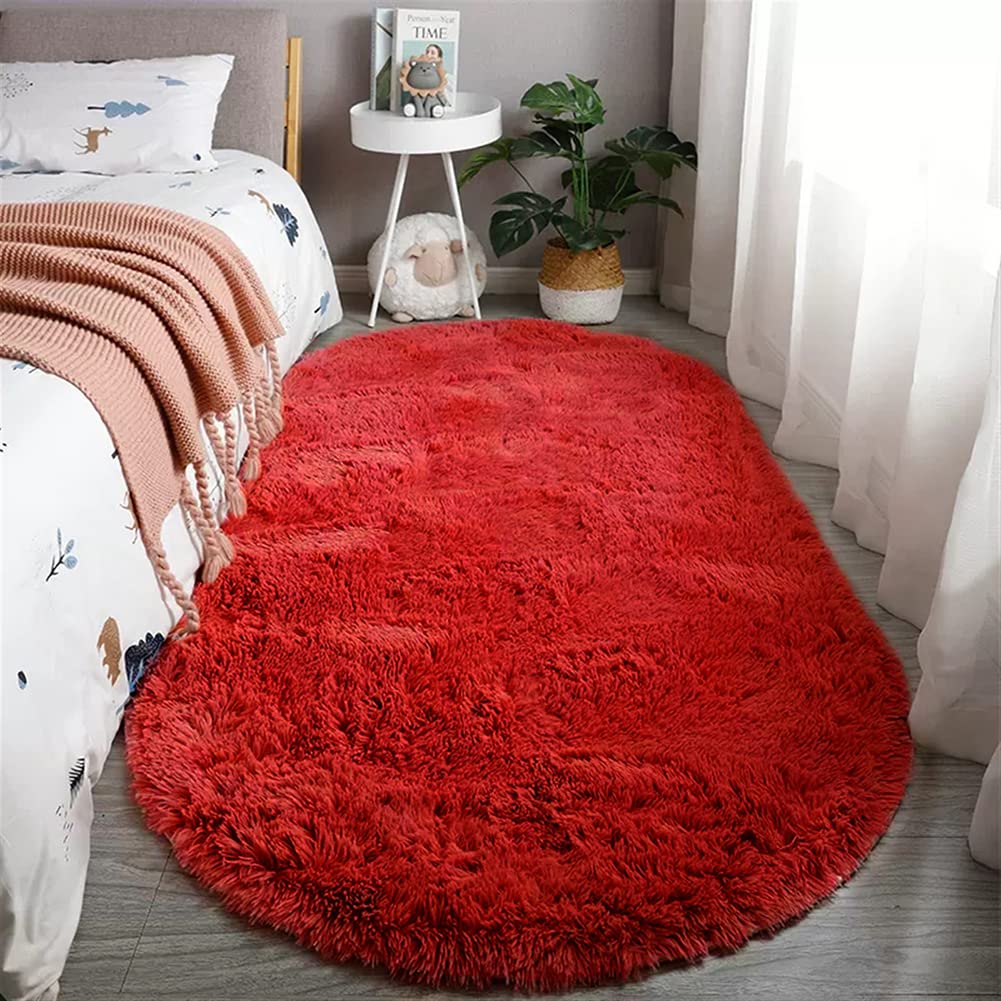 Reyox Fluffy Soft Oval Area Rug, Plush Shaggy Carpet for for Living Room Bedroom Home Décor Red 2.0 x 3.0 Feet