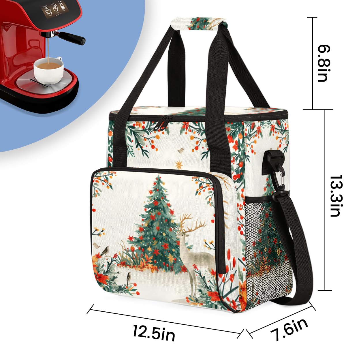 Abstract Tree Coffee Maker Carrying Bag, Christmas Tree Travel Storage Bag Compatible with K-Mini or K-Mini Plus, Single Serve Coffee Brewer Carrying Case with Multiple Pockets & Shoulder Strap