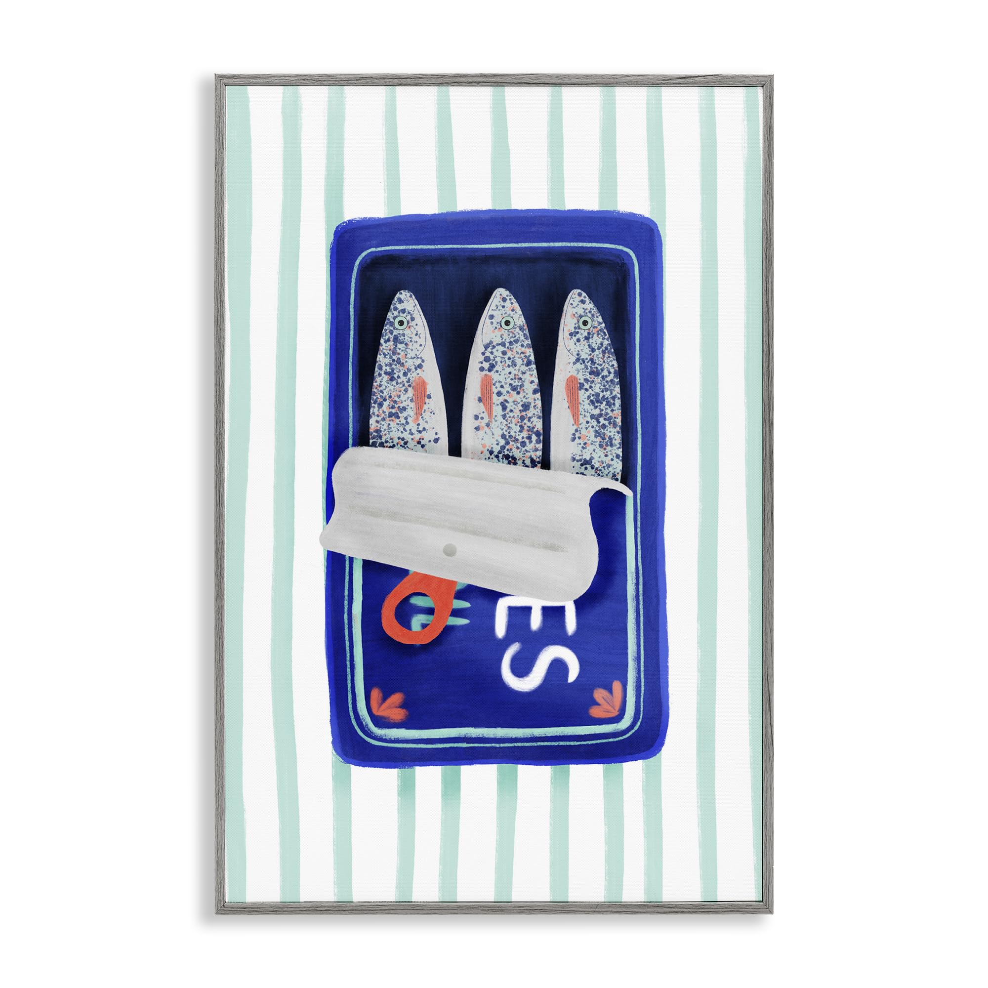 'Blue Sardines on Stripes'| Framed Giclee Art
