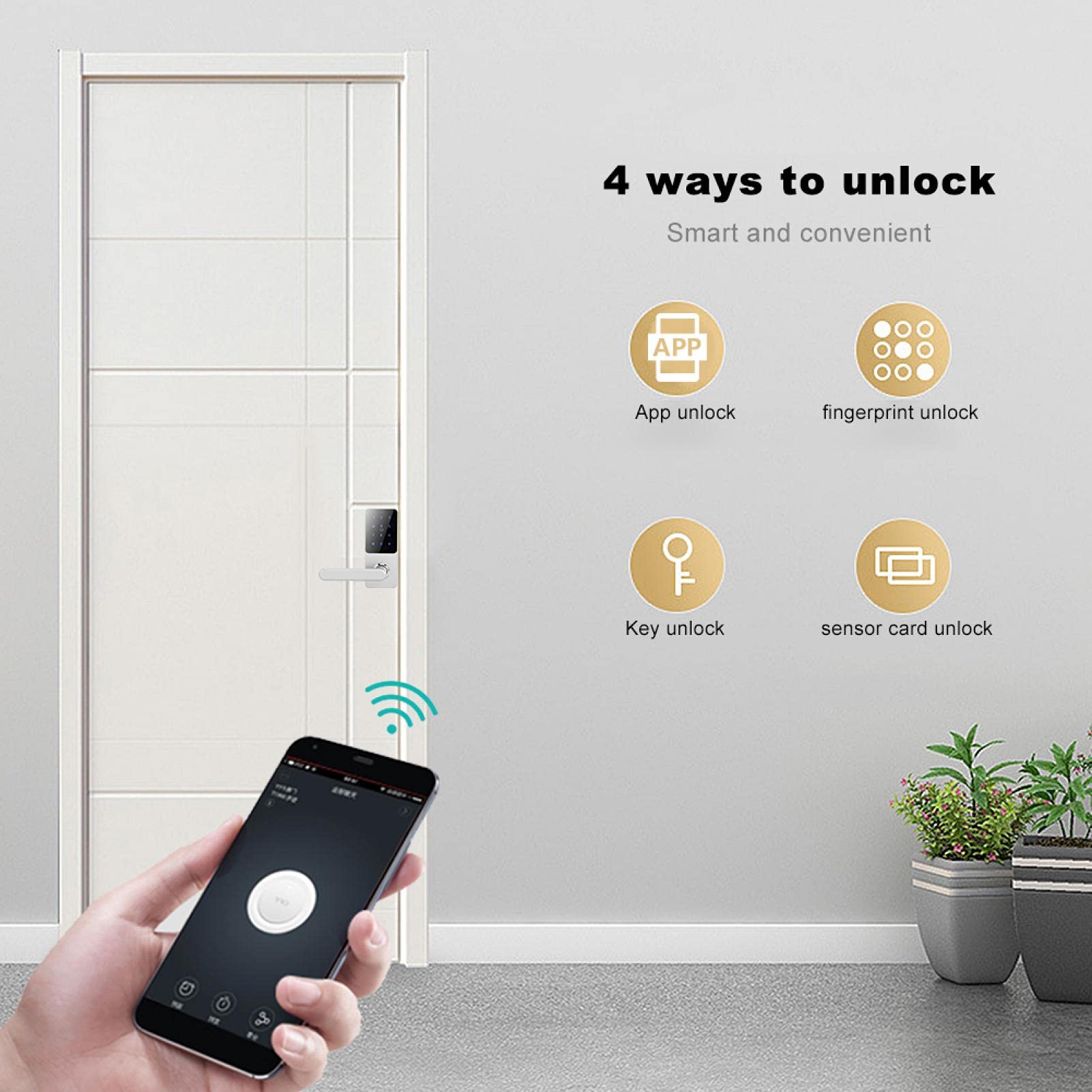 Sonew Smart Türschloss, Intelligentes Elektronisches Türschloss mit Passwort, Bluetooth App Fernbedienung Karte Smart Türschloss für