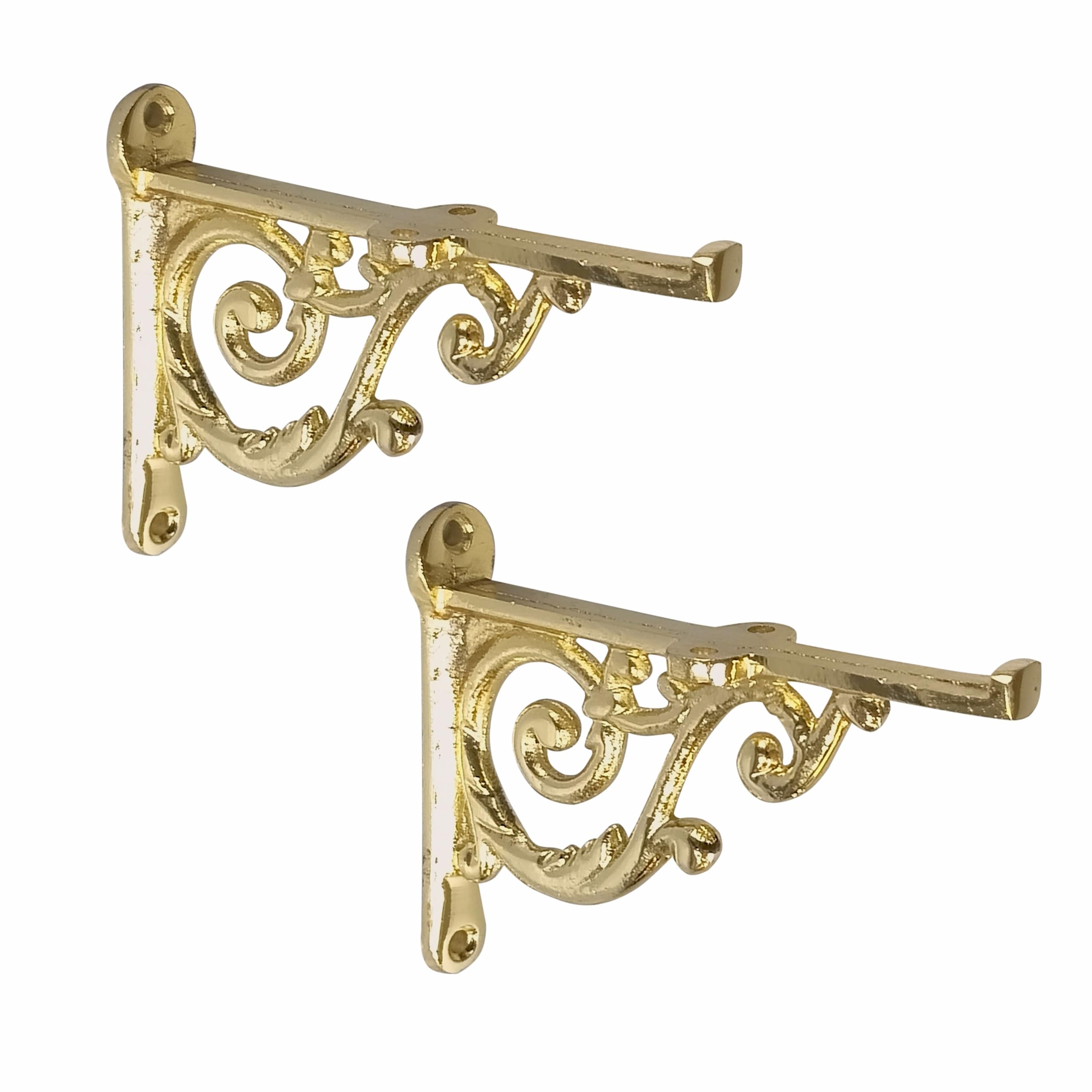 Metal Handcrafted Shelf Bracket for Floating Shelves Decorative L Angle Shaped Corner Brace Joint Heavy Duty Wall Mounted Supporter Corner Brace Holder (Gold, 4.4 inch (11 cm))-image-33