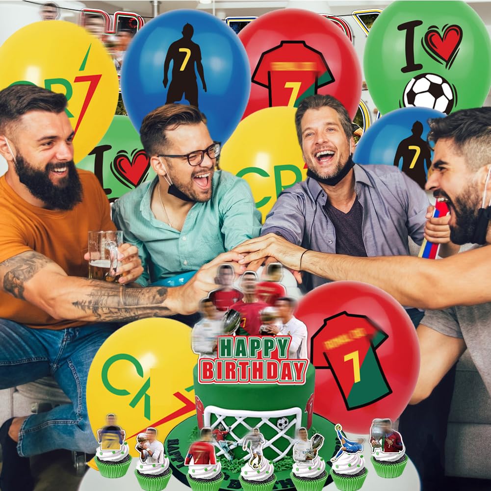 Calcio Festa di Compleanno, 30 pcs Decorazione di Compleanno dei Cartoni Animati - Bandiere, Palloncini, Decorazioni per Torte, Cupcake Topper Forniture per Feste