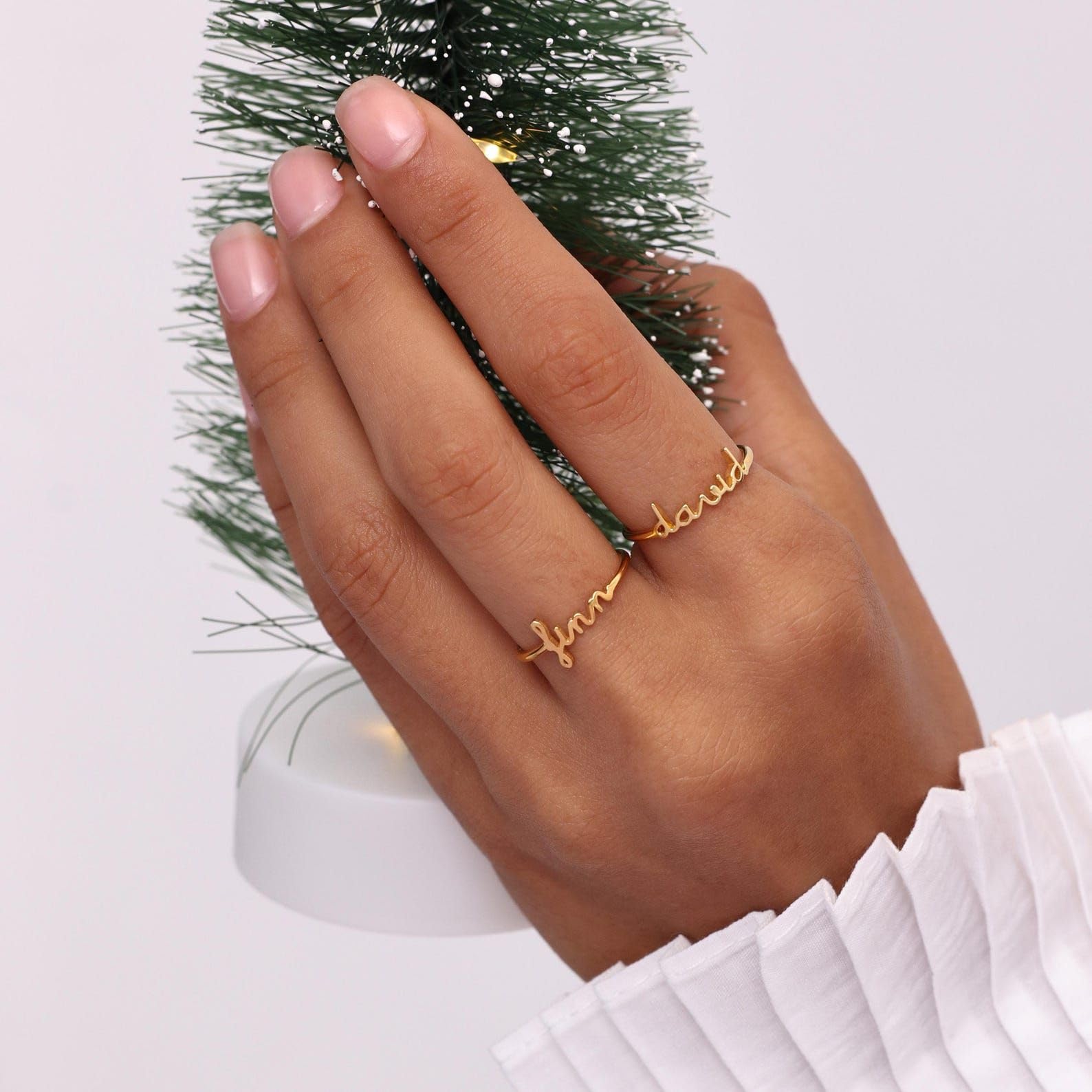 Personalizzato impilabile Nome Anello argento sterling 925 delicato nomi personalizzati Anelli fatti a mano Anniversario