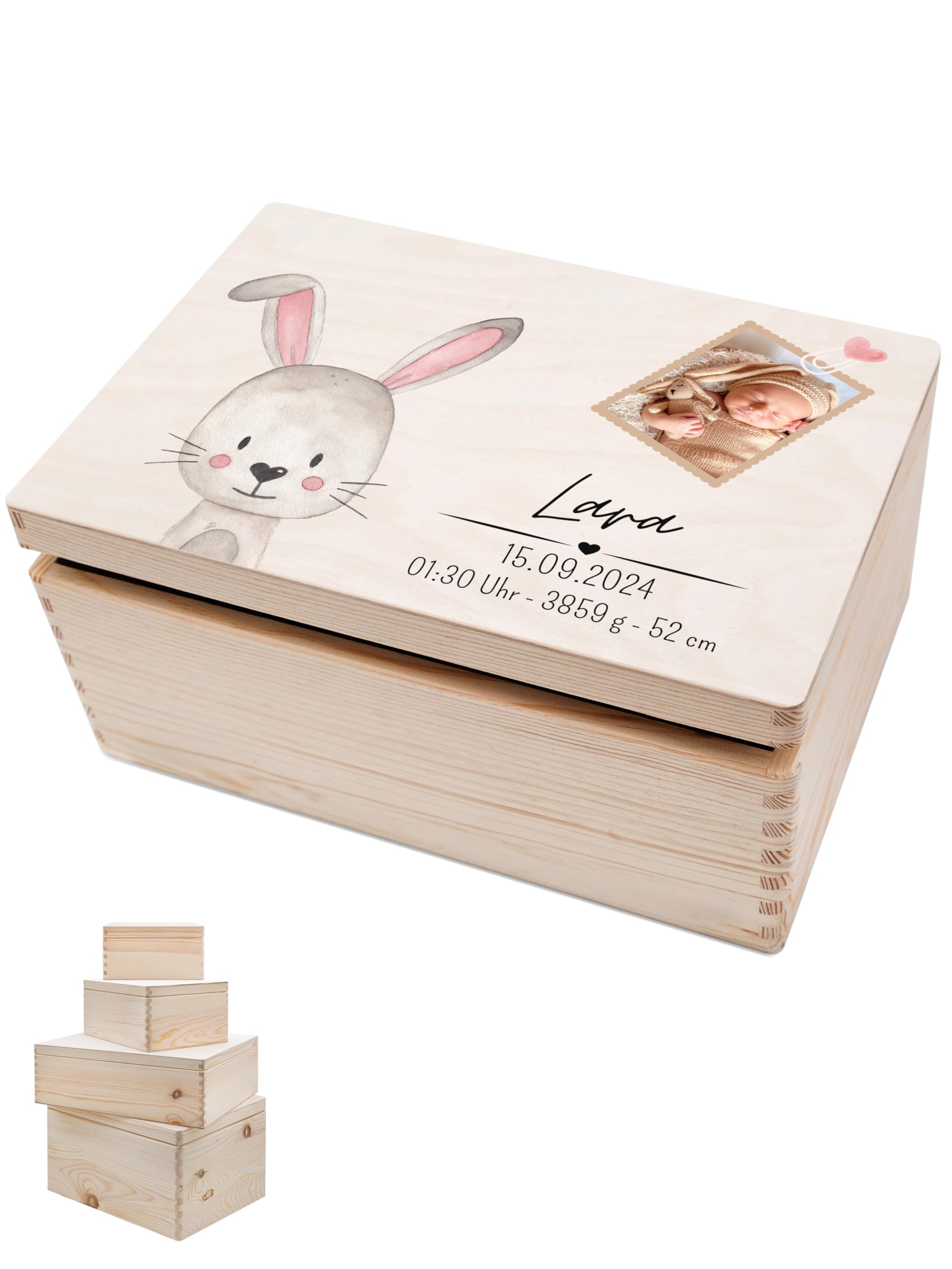 wunderwunsch - Boîte à souvenirs personnalisée pour bébé avec photo - Boîte souvenir individuelle - Boîte à souvenirs mignonne en bois - Excellent cadeau de naissance