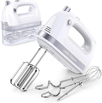 Lord Eagle Hand Mixer Electric Whisk, 400W Power Handheld Mixer for Baking Cake Egg Cream Food Beater, Turbo Boost/Self-Control Speed + 5 Speed + Eject Button + 5 Accessories, White