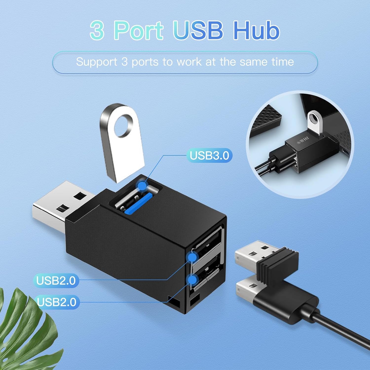 Hub USB, USB 3.0 a 3 porte, splitter USB per auto ad alta velocità, Plug and Play per MacBook, Mac Pro/Mini, iMac, Surface Pro, XPS, Notebook PC, unità flash USB, HDD portatile, radiatore USB, scanner