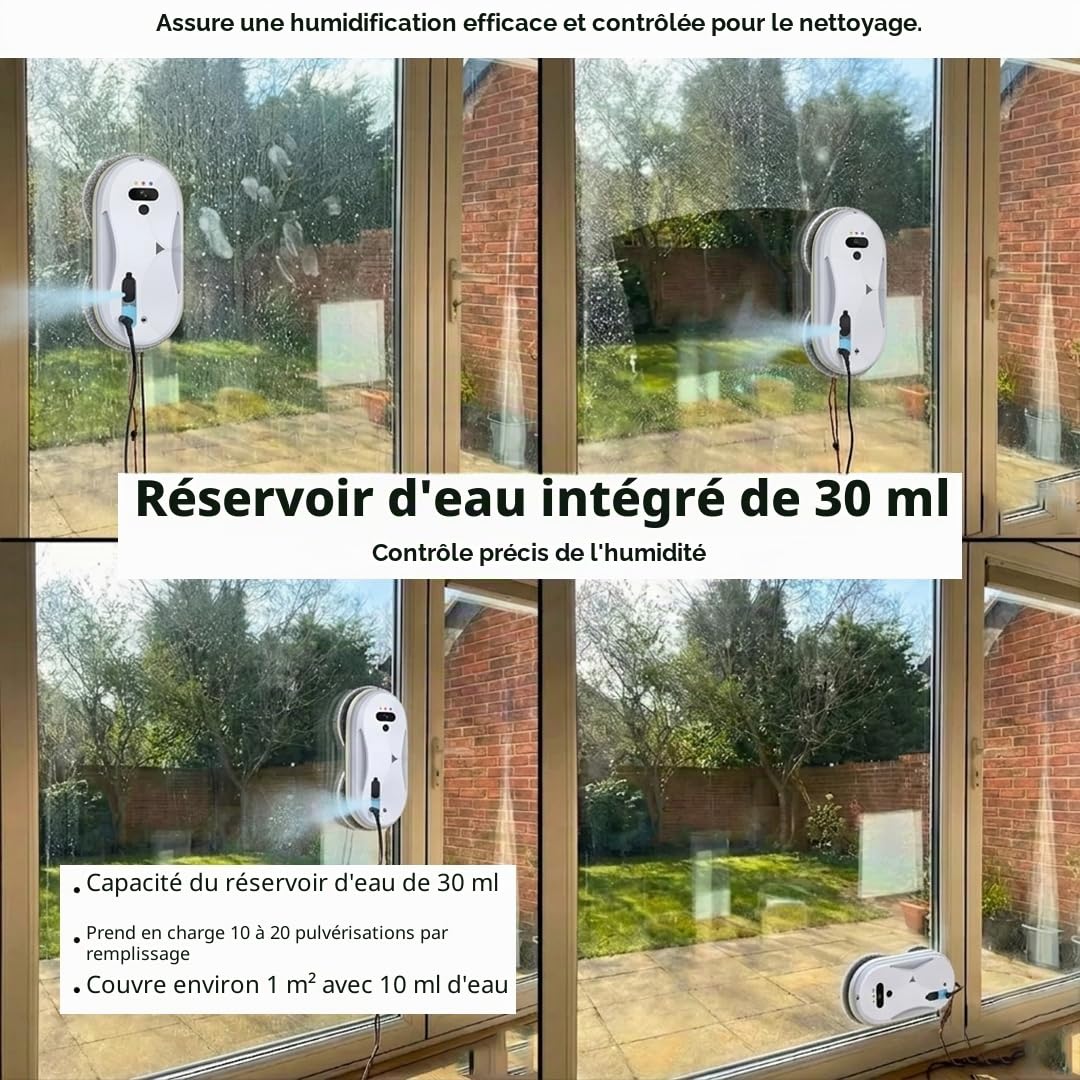 Robot nettoyeur de vitres intelligent avec aspirateur 5600Pa, robot de nettoyage automatique de vitres intelligent avec détection des bords, système de corde de sécurité et télécommande pour fenêtres