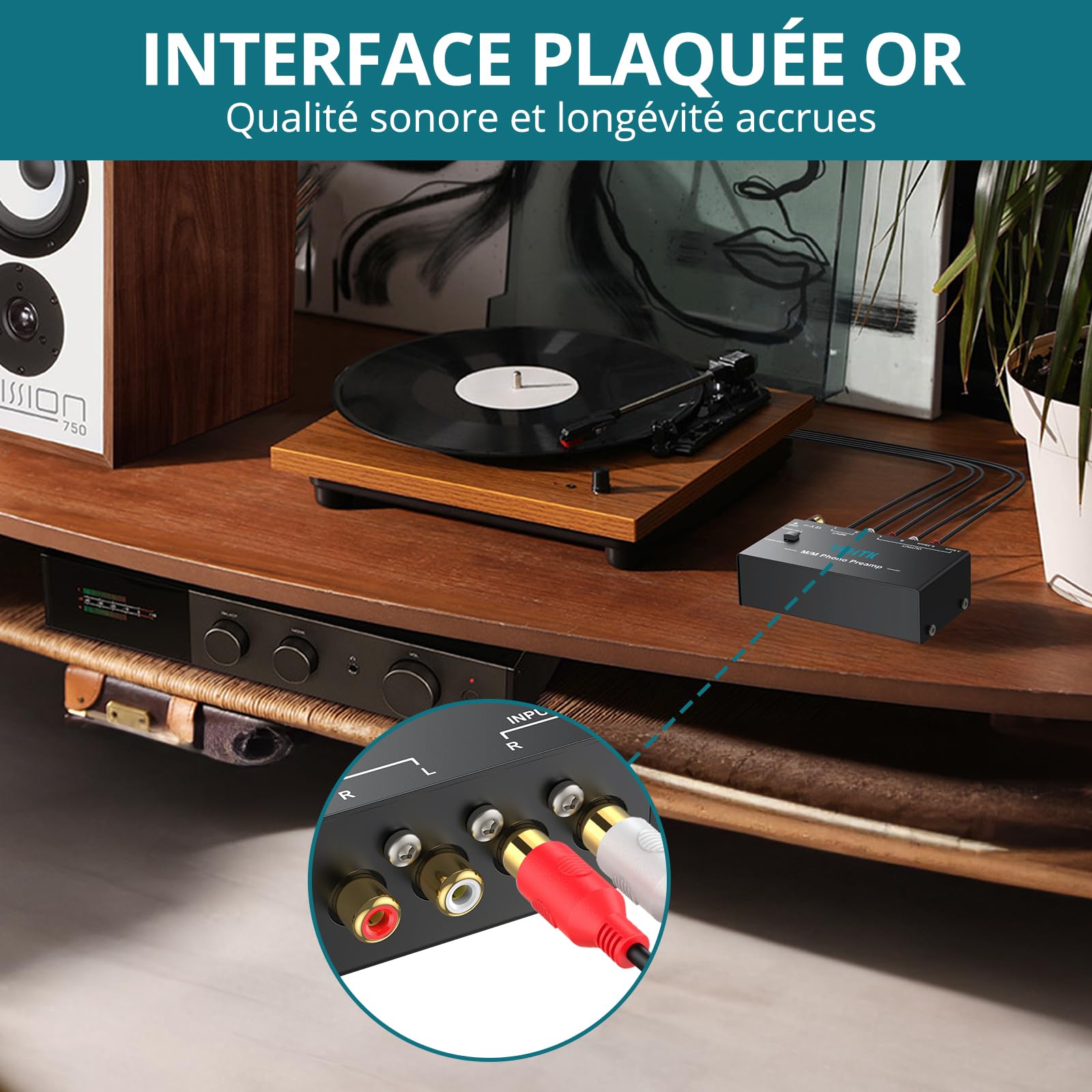 Préampli Phono Mini Préamplificateur Phono M/M avec Adaptateur DC 12V Stéréo Métal à Faible Sortie pour RCA Entrée & Sortie 1/4" TRS Préamplificateur de Tourne-Disque