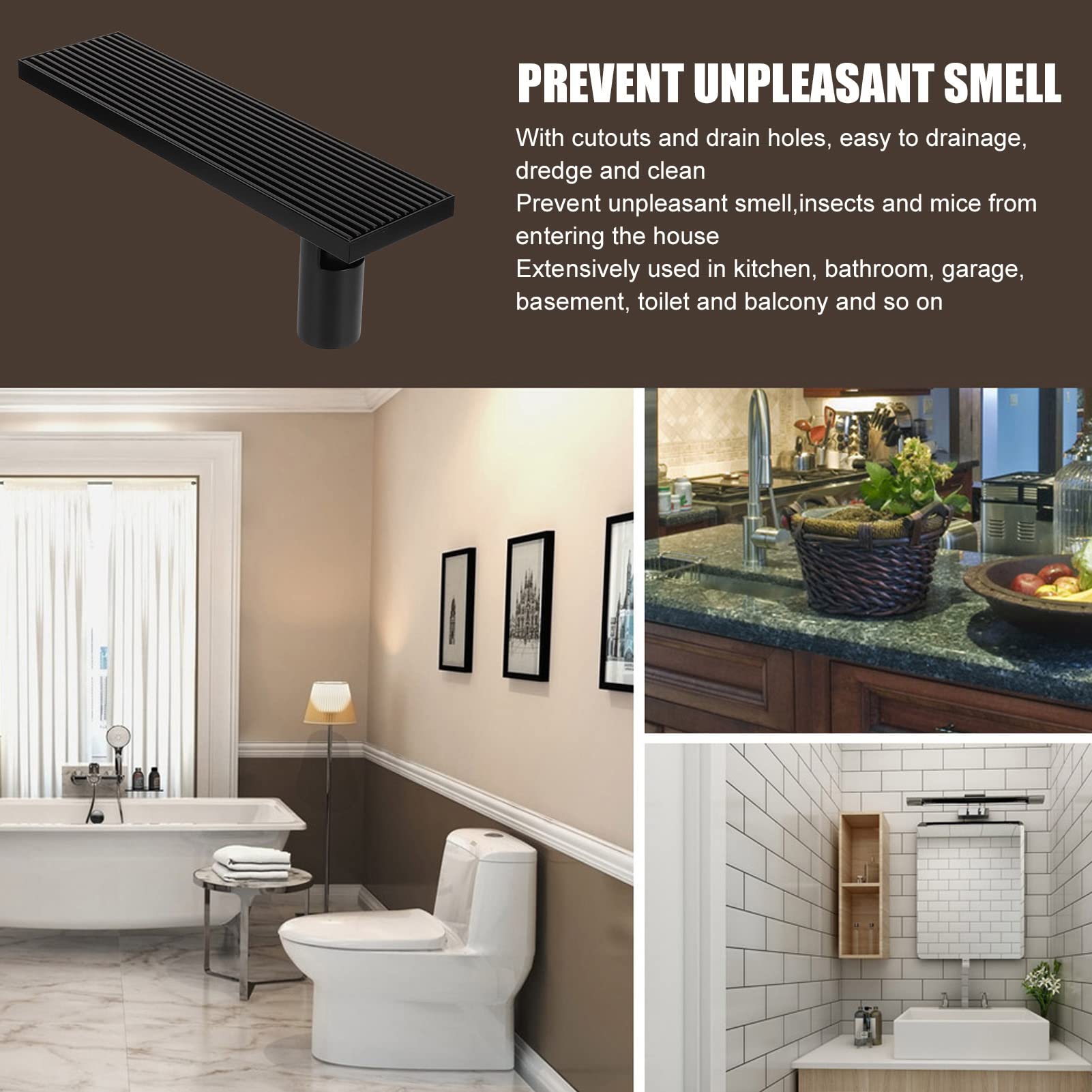 Desagüe Lineal para Ducha con Tapa extraíble, desagüe de Piso para baño en Acero Inoxidable 304 Color Negro Mate, desagüe Lineal Moderno de 30 cm para Cuarto de Ducha con Filtro