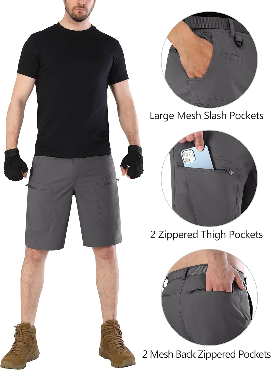 Mens Cargo Hiking Shorts Water Resistant Quick Dry Lightweight Breathable Tactical Shorts with Nylon Belt - Image 4