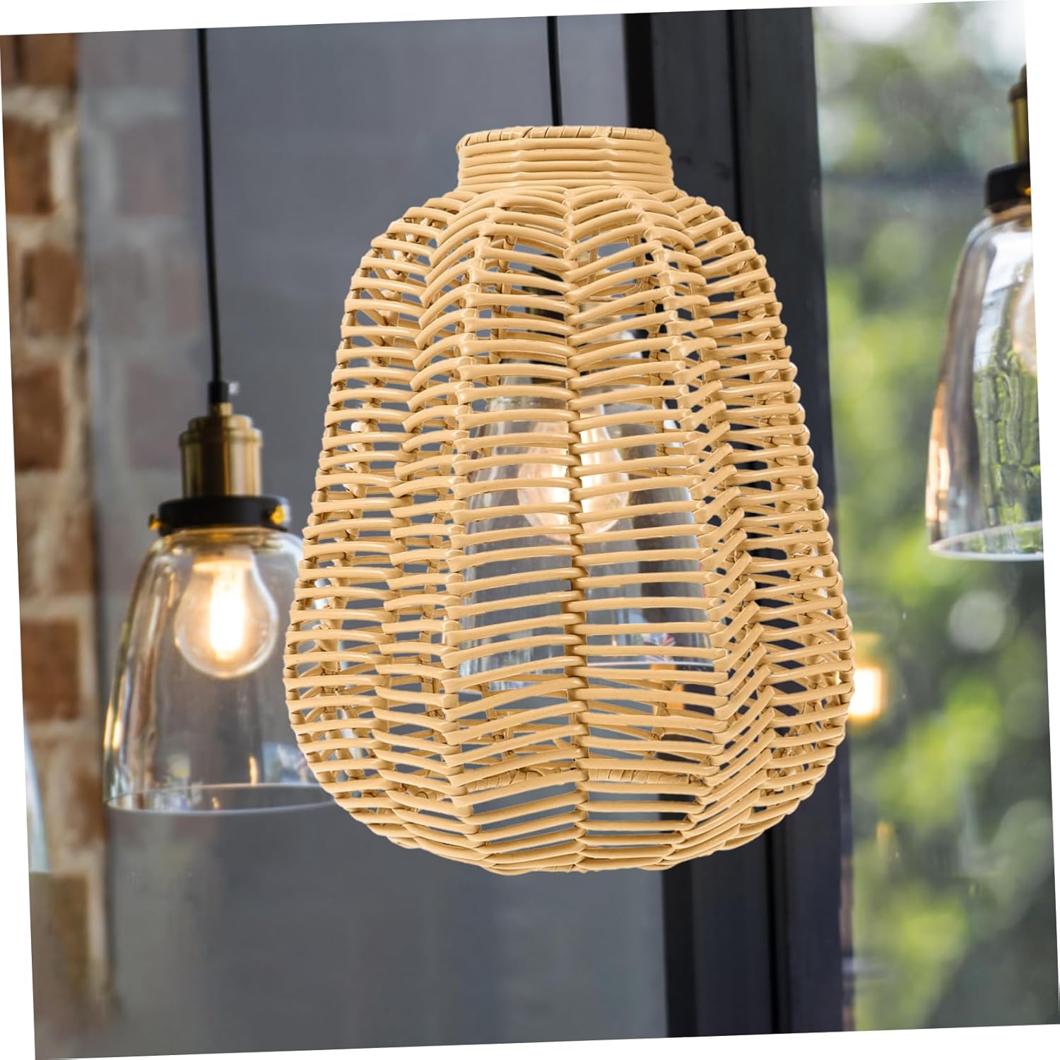 POPETPOP Imitation Rattan Lampshade Pendant Light Cover Rustic Style Light Fixture for Home Decor Versatile Use Dining Room and Hotel Spaces Easy to Install Design