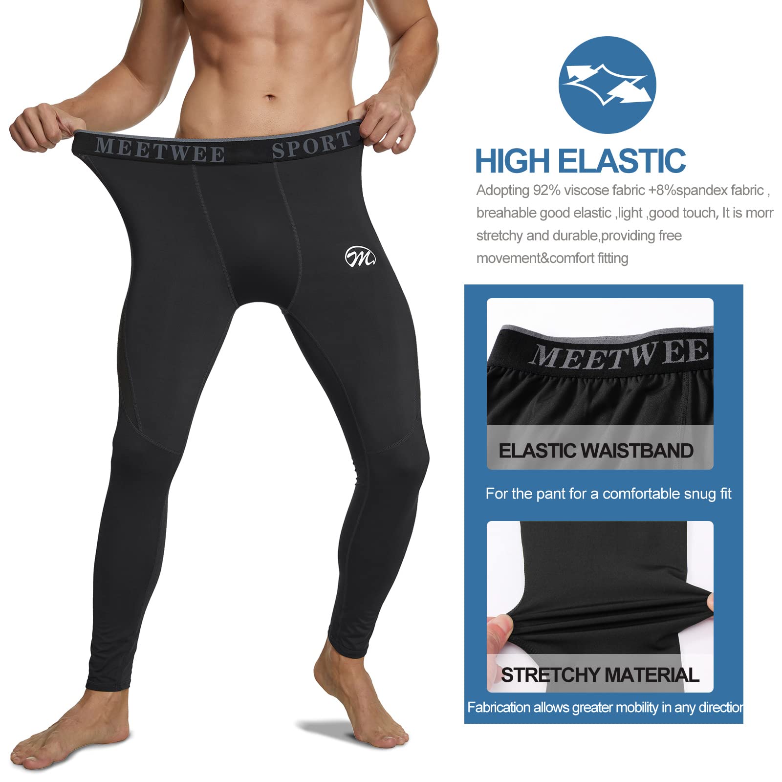 MEETWEE Men's Compression Sports Leggings Uomo