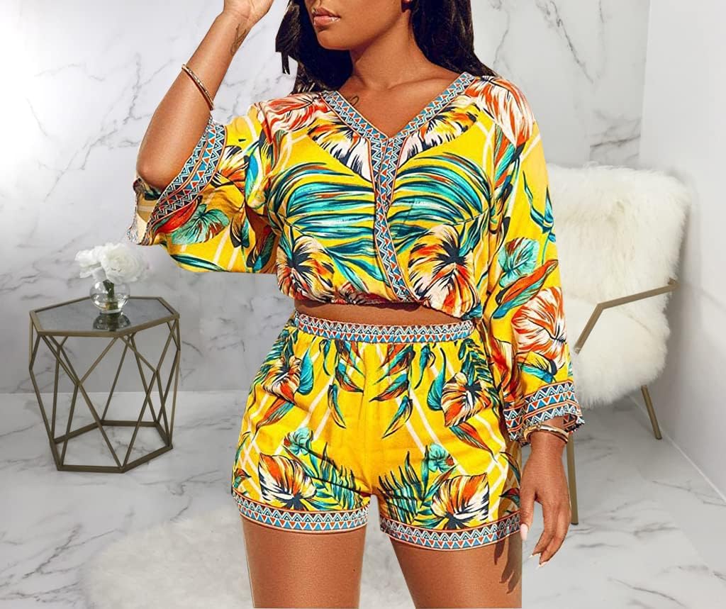 LalaLin Women's Sexy 2 Piece Outfits Floral Print Casual Short Pants Loose Beach Outfit Sets - Image 3