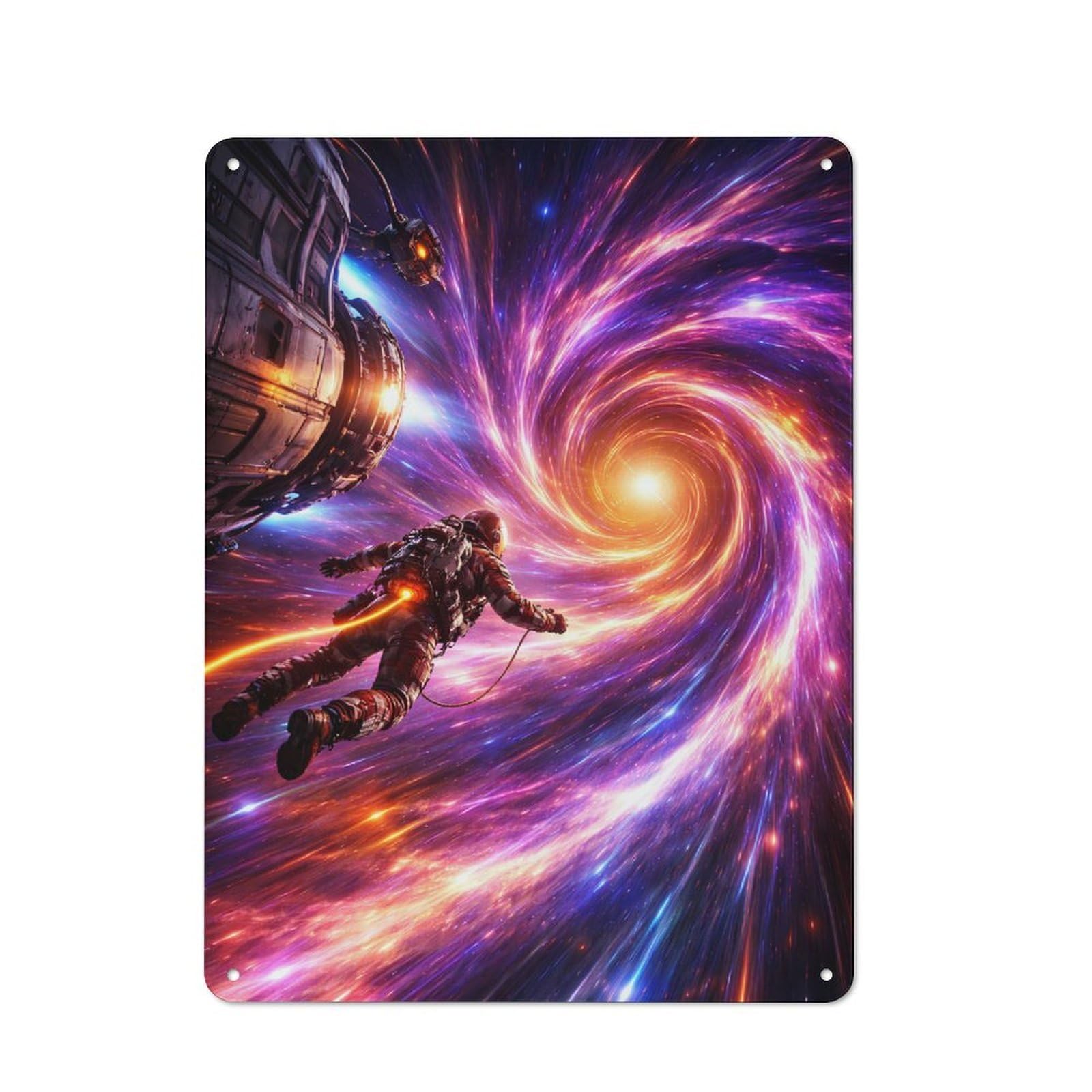 Junmoney Style-8 Workshop Style Astronaut Entering A Cosmic Wormhole Tin Sign 40X30cm, Garage Wall Decor For Tool Room, Garage, Studio Or Home Bar