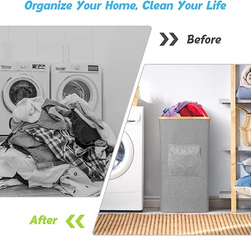 Miniatura 6 de Cesta de lavandería grande con tapa  bolsillo frontal cesta plegable de ropa de 105 L para lavandería ropa de bebé cesta portátil para ropa sucia