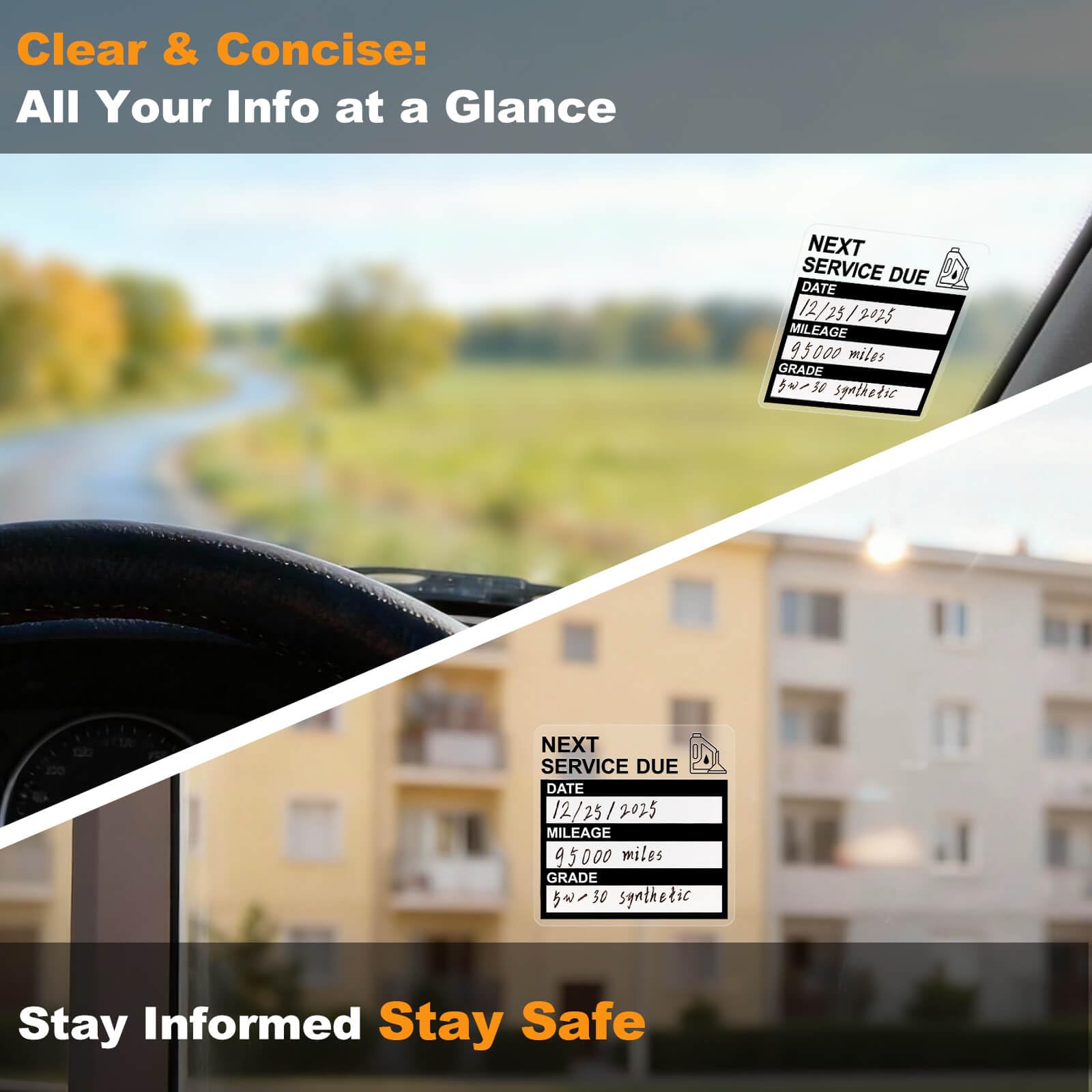 Static Cling Oil Change Stickers for Windshield, 120 Pcs 2x2 Inches No Glue No Residue Clear Next Service Due Reminder Labels for Car Window, Upgraded Transparent Removable Auto Maintenance Sticker - 3