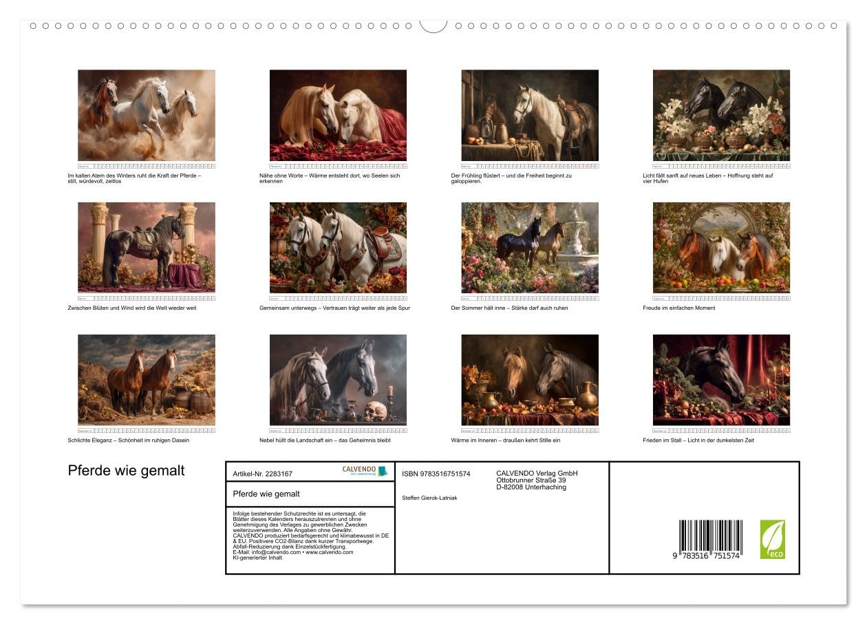 Pferde wie gemalt (hochwertiger Premium Wandkalender 2027 DIN A2 quer), Kunstdruck in Hochglanz: Dieser Kalender zeigt das Pferd als zeitloses Symbol ... im Wechsel der Jahreszeiten. (CALVENDO Tiere)