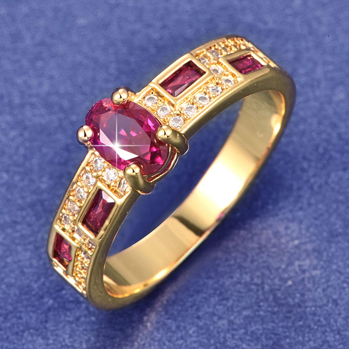 Emsione Gold Plated Cubic Zirconia Oval Cut CZ Pave Anniversary Wedding Engagement Ring Band for Women Men Size 6