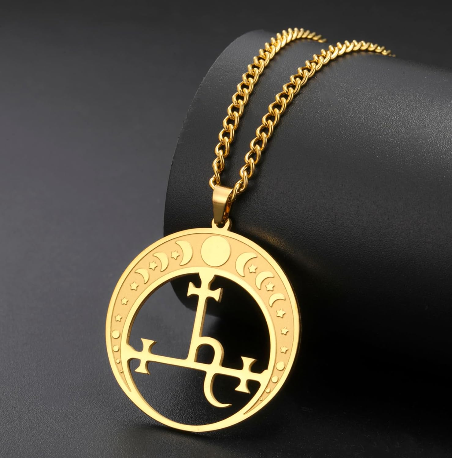 EUEAVAN Lilith Necklace for Women Sigil of Lilith Goddess Moon Phase Pendant Necklace Witch Pagan Hecate Mythology Amulet Triple Moon Goddess Jewelry Witchy Gifts Men - Image 4