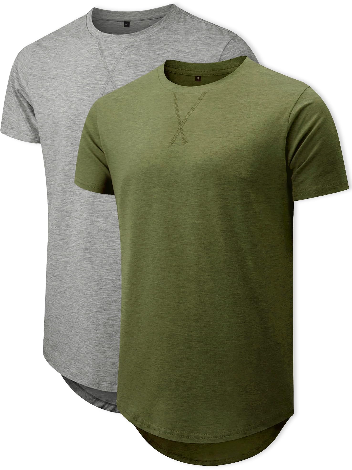 Comdecevis Mens 2 Pack Cotton Crewneck T-Shirts Hipster Hip Hop Longline Tees Shirts