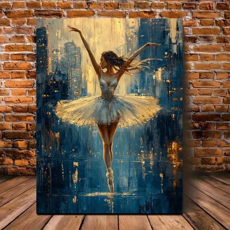 Toile murale ballerine moderne affiche abstraite bleu et or