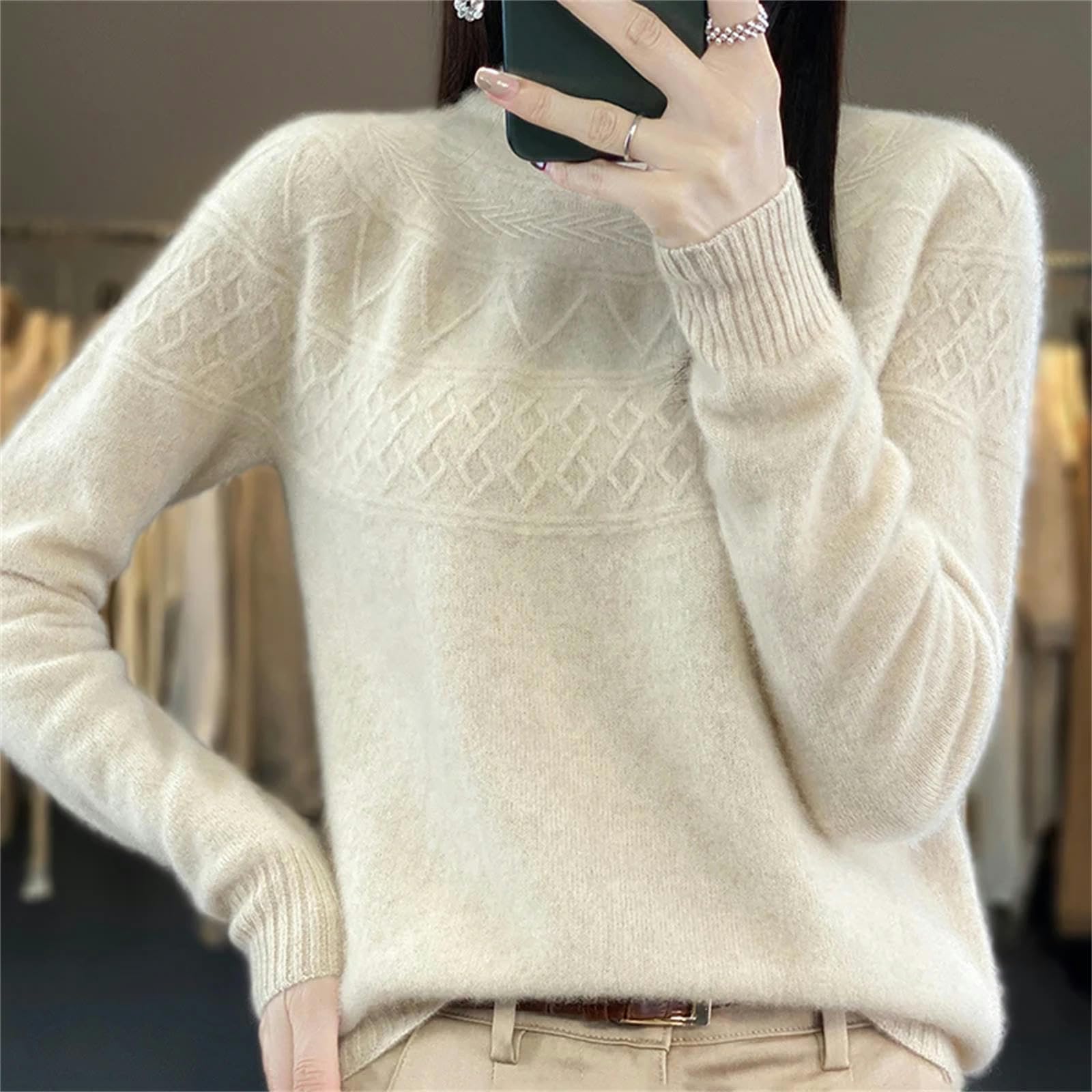Damski sweter sweter damski sweter z golfem modny sweter luźny sweter w jednolitym kolorze