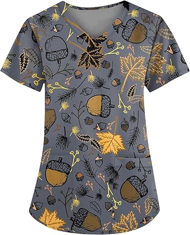 OIOLOYJM Printed Scrub Tops Women V Neck Short Sleeve Plus Size Scrubs for Womens Nursing Uniforms Shirts with Pockets
