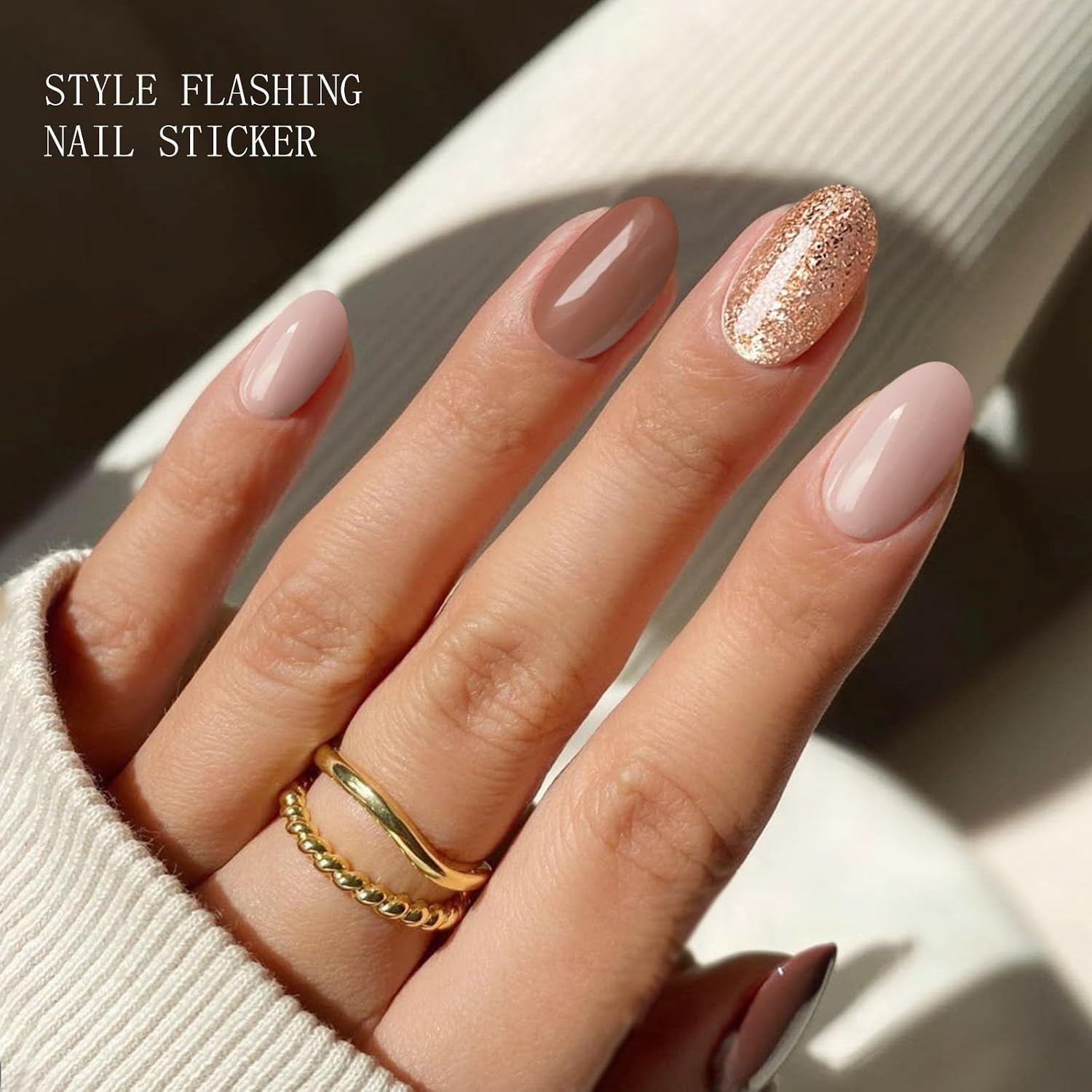JMEOWIO Gel Nail Stickers Glitter Semi Cured Gel Nail Strips Wraps UV/LED Nails Art Design Decoration Accessories